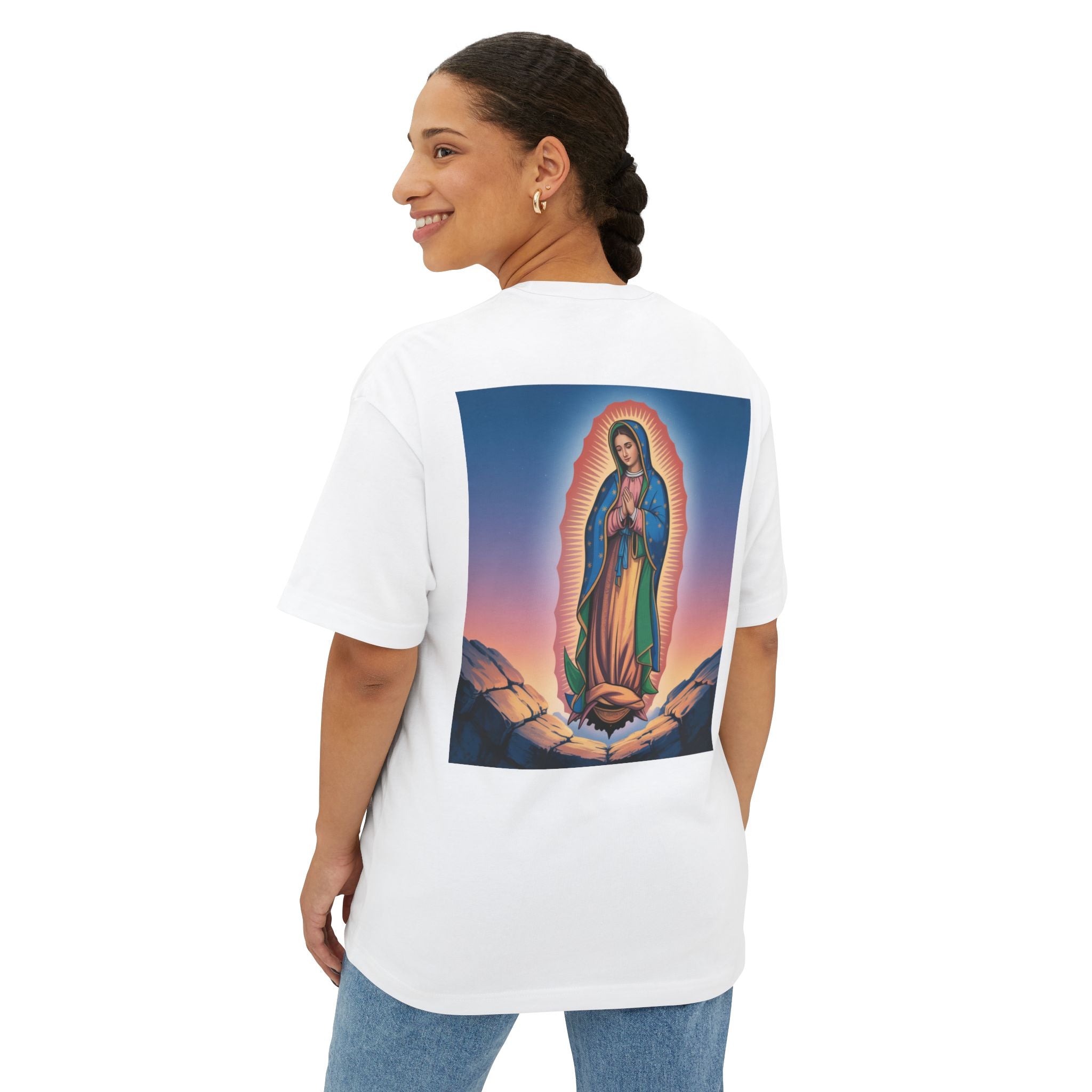Spiritual Oversized Tee - Vintage Jesus & Virgin Mary Graphic Tee, Faith-Based Fashion, Unisex Gift, Christian Apparel, Nostalgic Tee