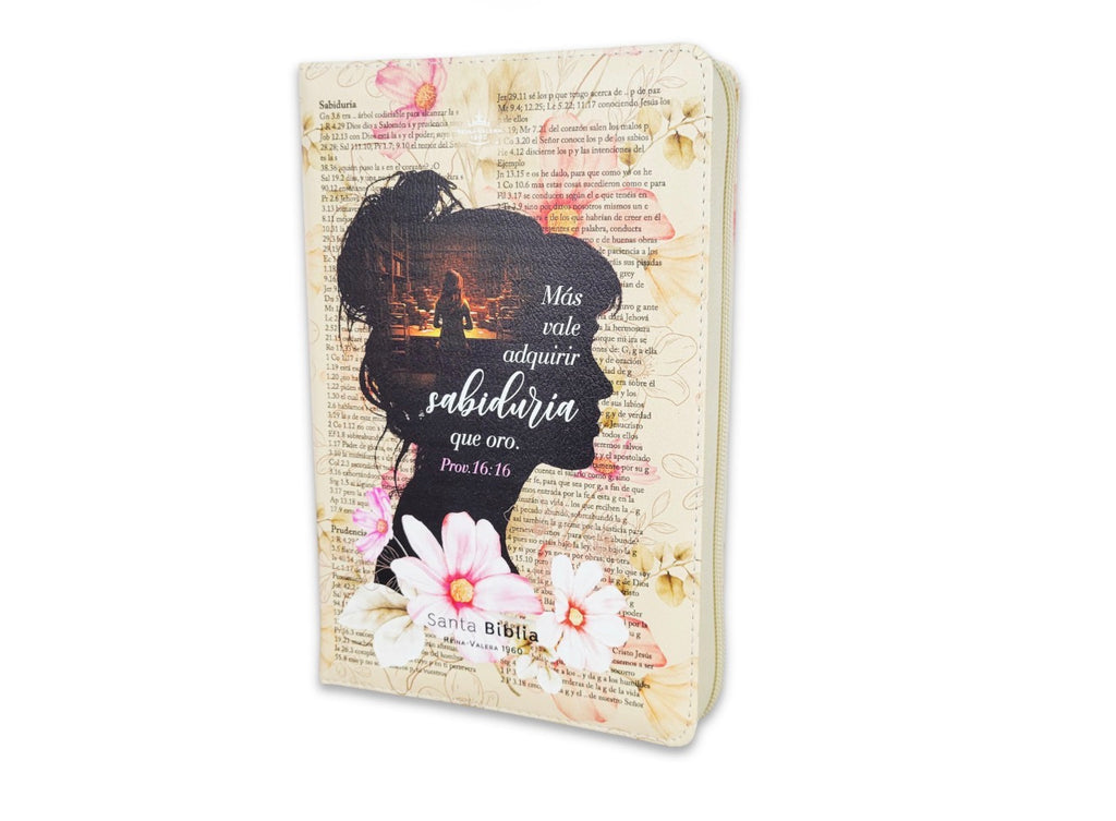 Biblia con Cierre Letra Gigante Manual 14 puntos RV1960 imit piel sabiduría con índice y canto floral