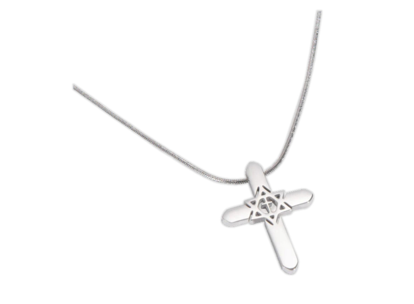 Silver Metal Necklace: Cross and Star of David - Collar de Metal Plateado: Cruz y estrella de David