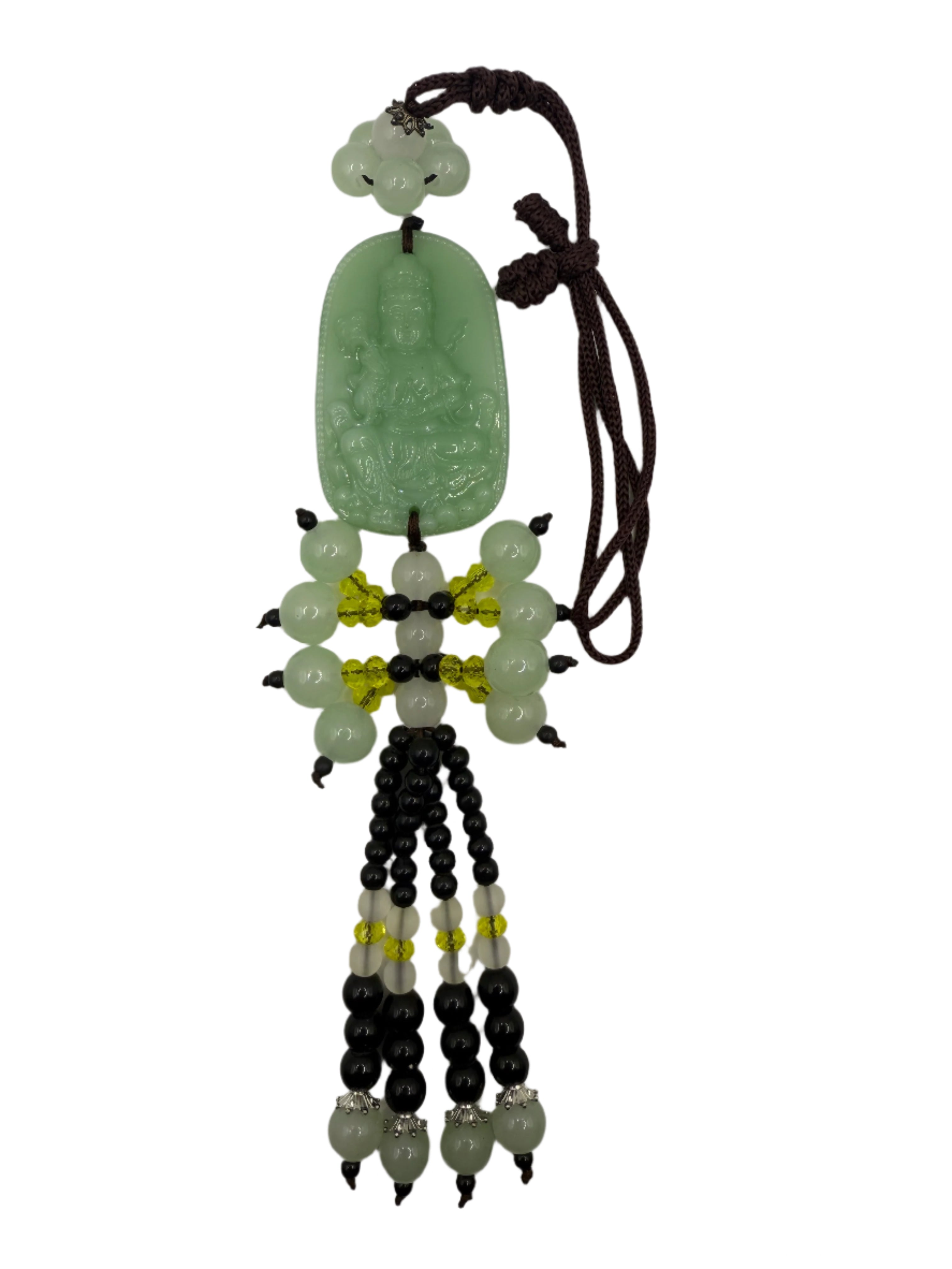 Lord Buddha Aventurine Guardian Hanging Talisman or Protection Charm, FengShuiGe Chinese Traditional Style Green Crystal Hanging Amulet. 
