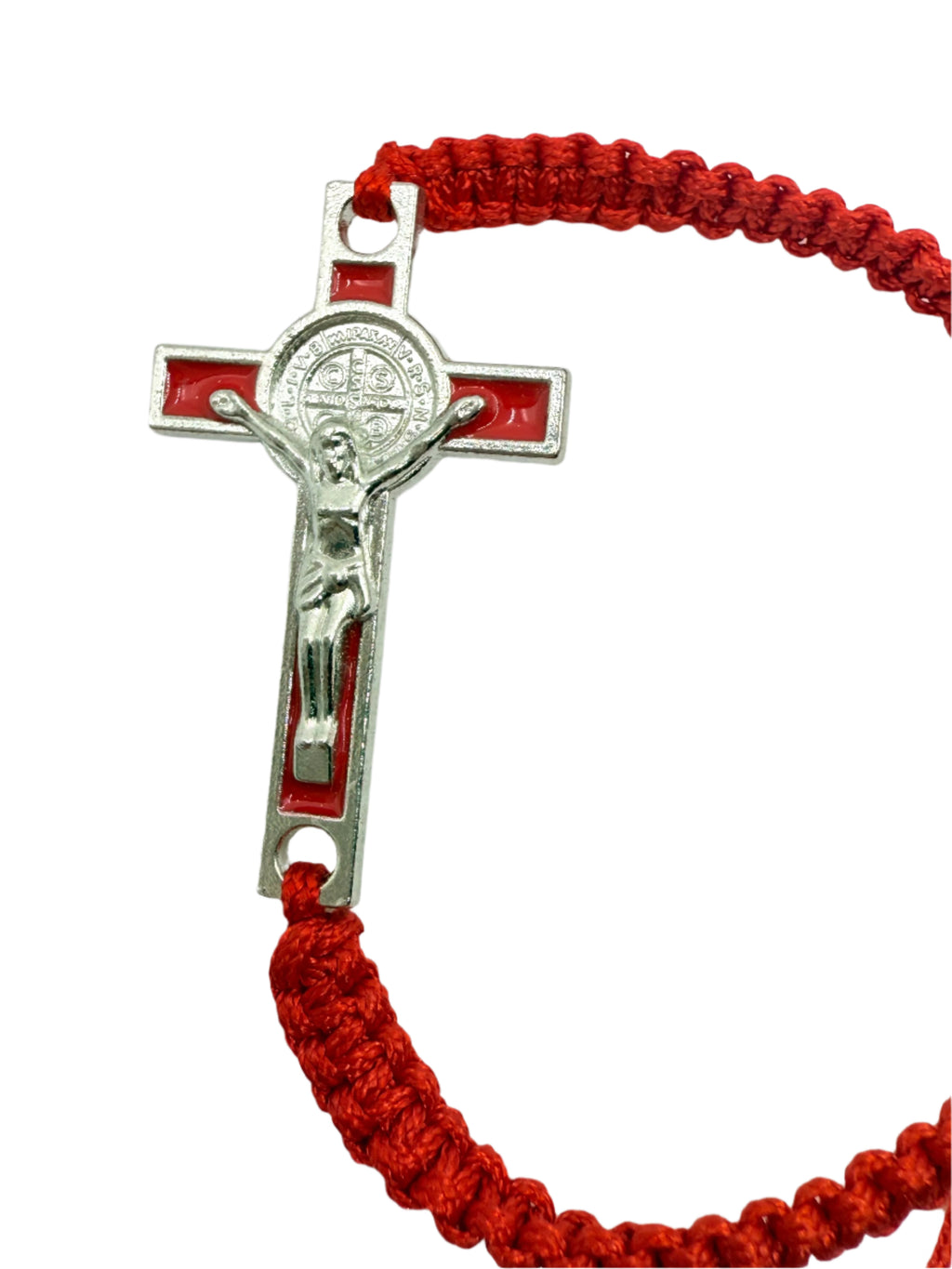 Braided Grace: Red Cross & Silver Christ