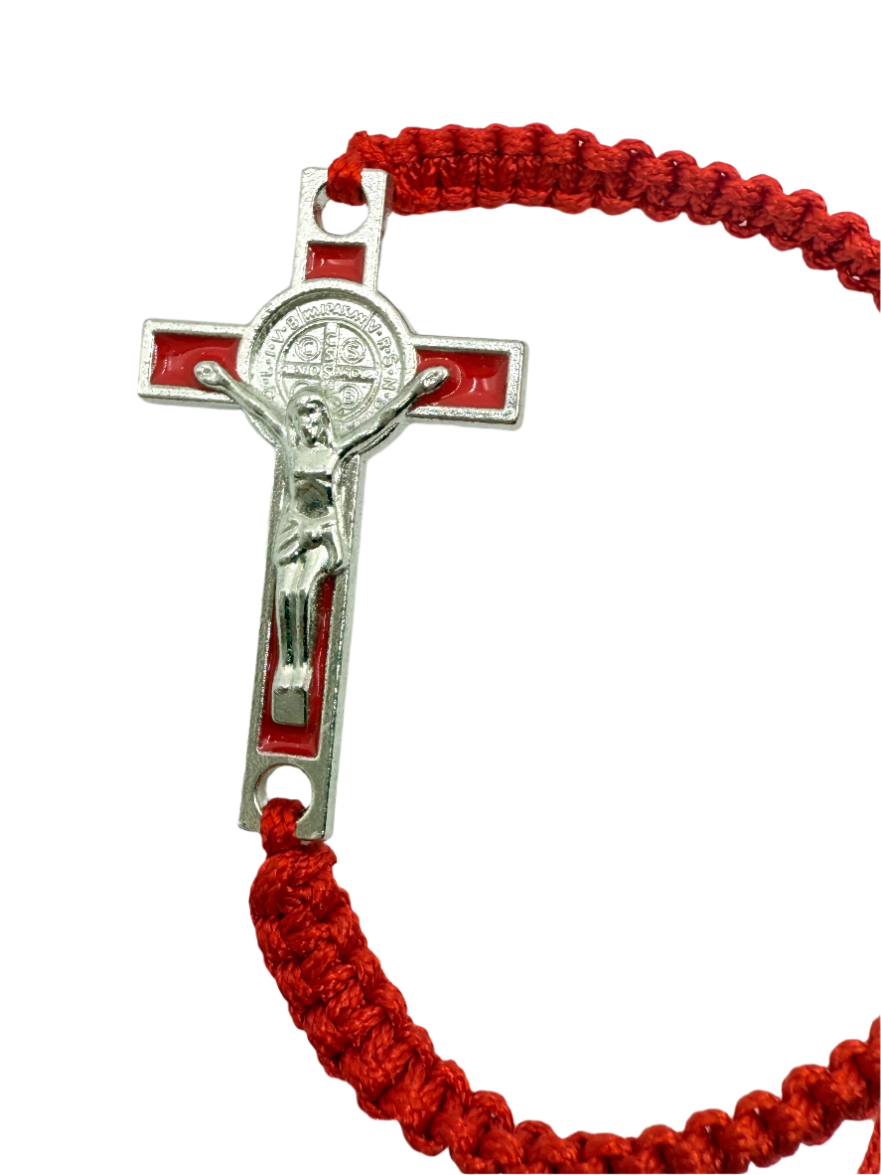 Braided Grace: Red Cross & Silver Christ