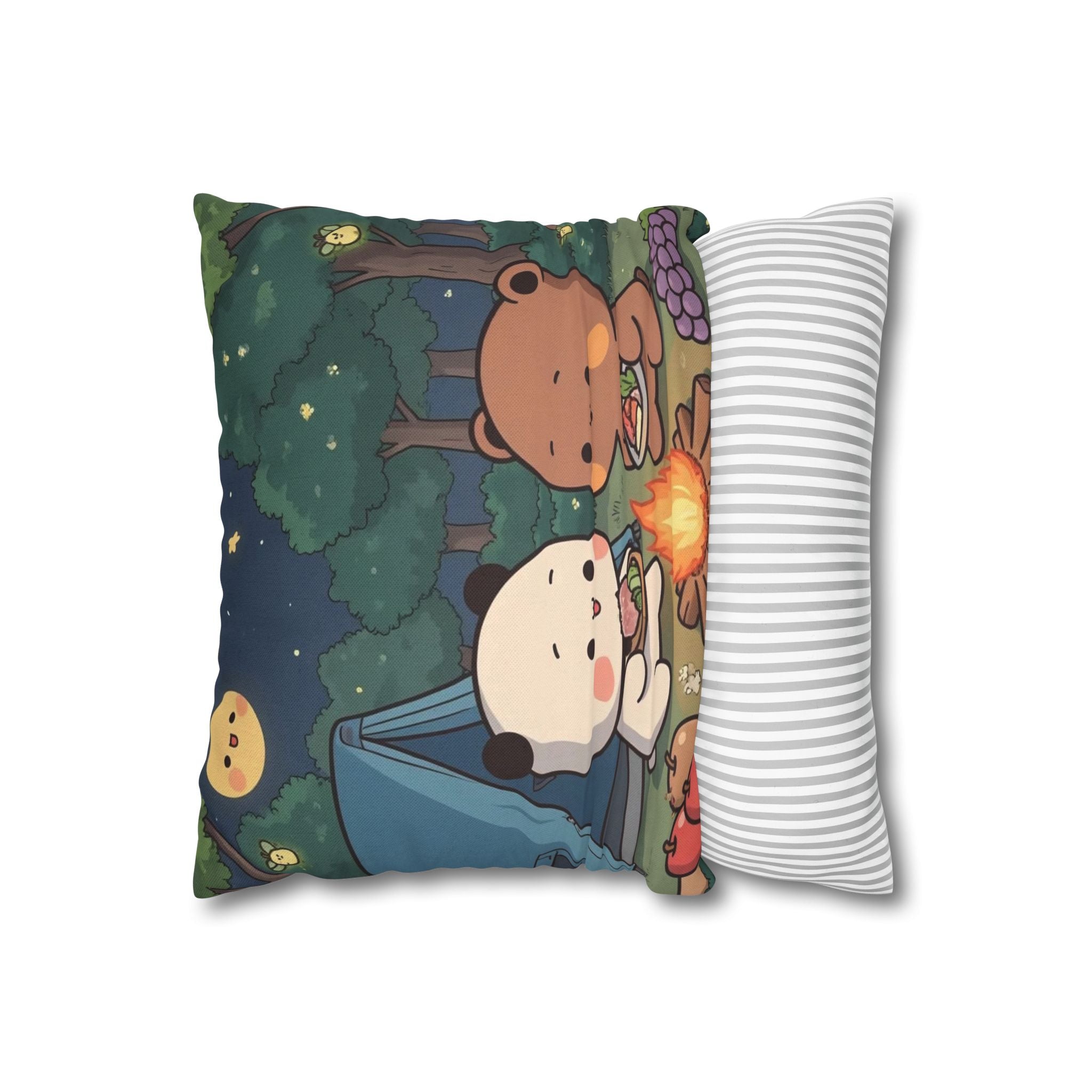 Camping-Themed Pillowcase, Cozy Bedroom Decor, Cute Forest Animals, Ideal for Gifts, Kid's Room, Outdoor Lovers