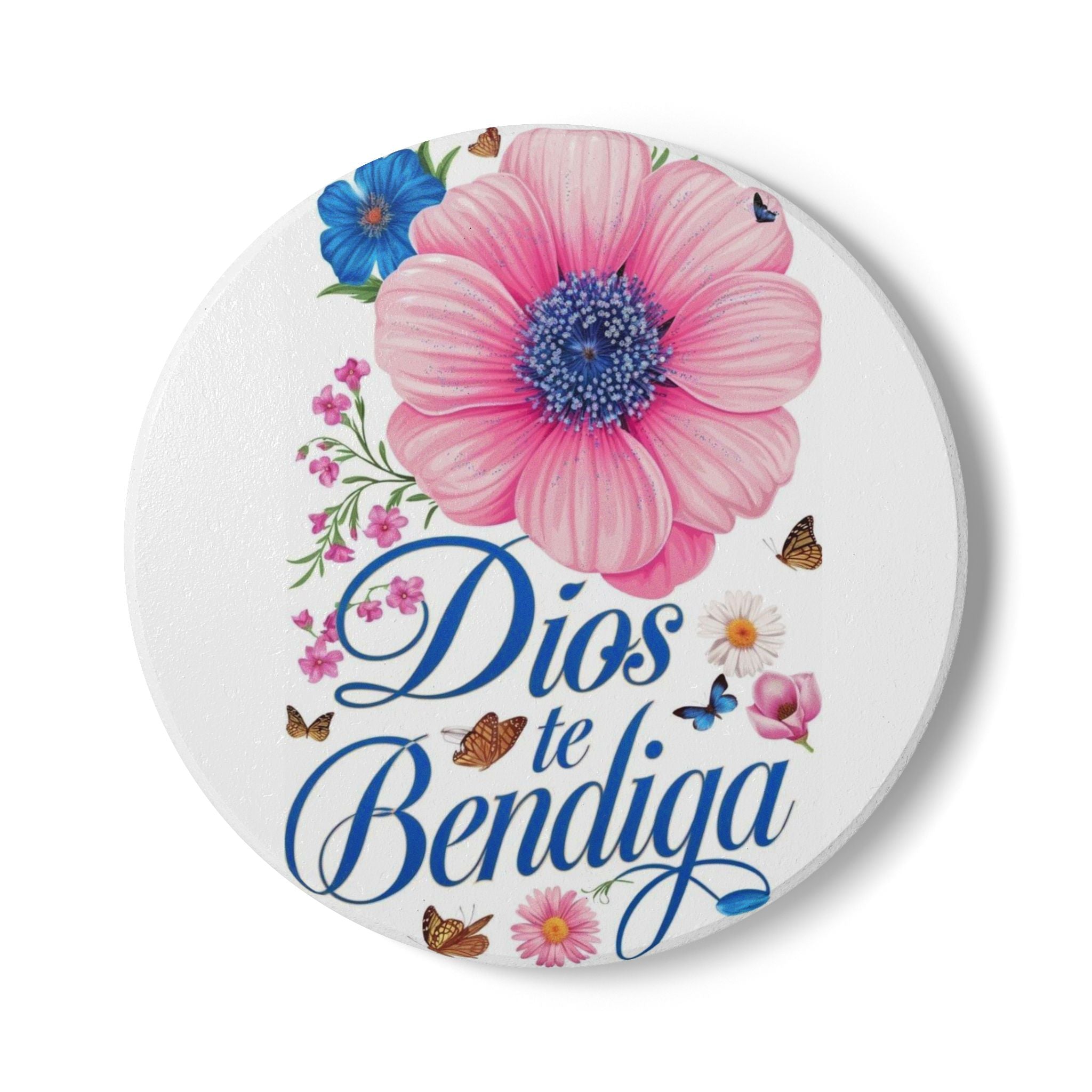 Floral Blessing Ceramic Coaster, Inspirational Drinkware, God Bless Home Decor, Gift for Friends, Kitchen Accessory