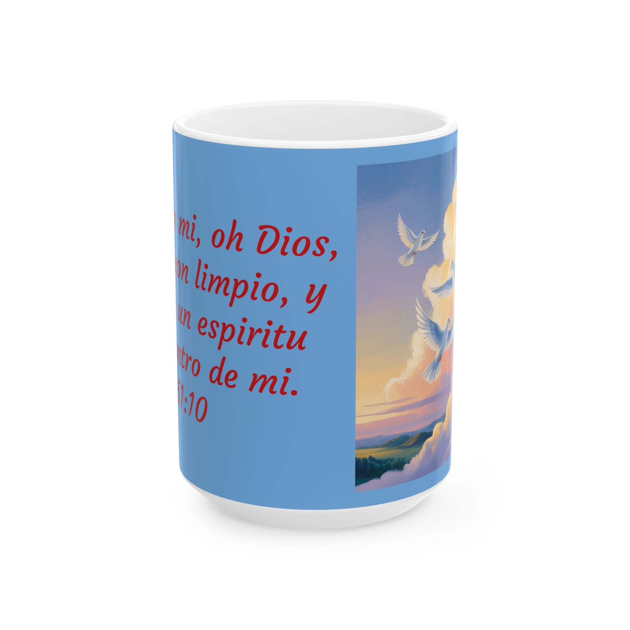 Inspirational Ceramic Mug - Uplifting Design with Biblical Quotes, Coffee Cup, Gift for Christians, Salmos 51:10, Spiritual Decor