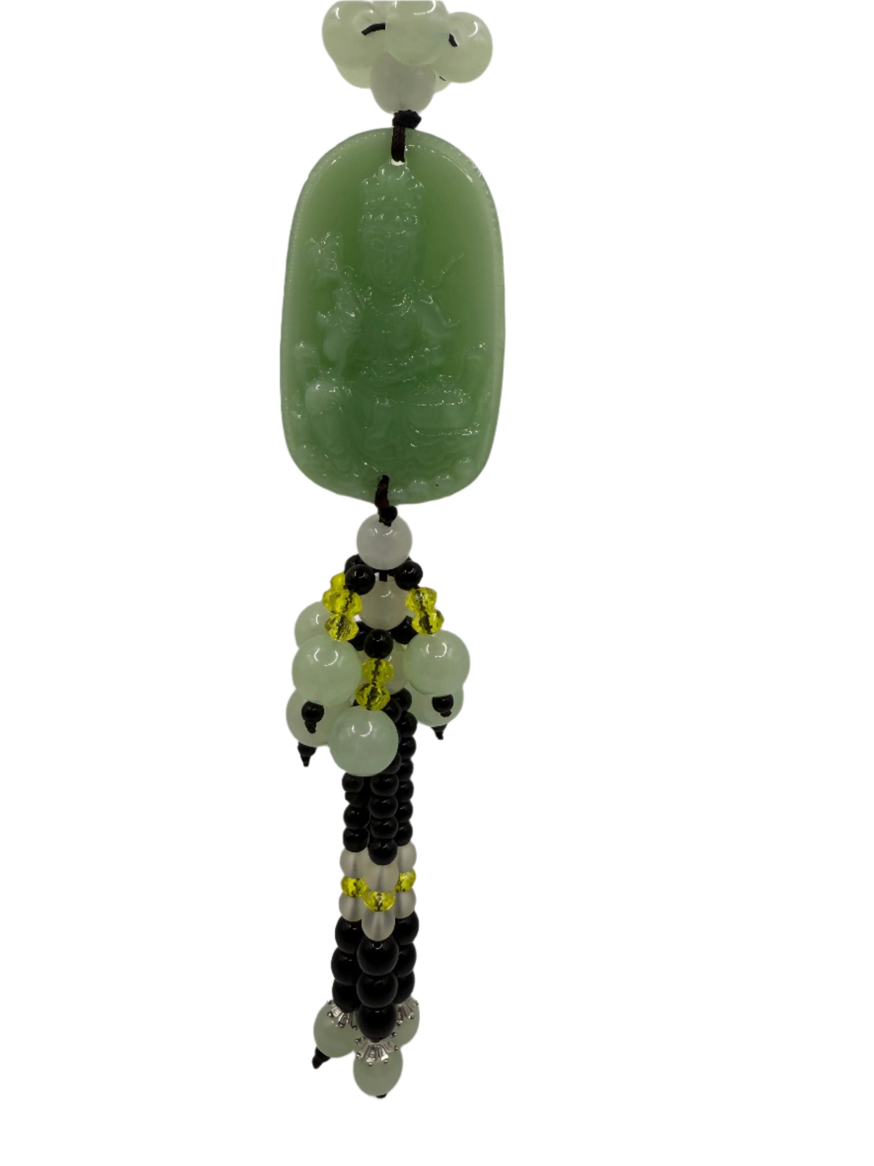 Lord Buddha Aventurine Guardian Hanging Talisman or Protection Charm, FengShuiGe Chinese Traditional Style Green Crystal Hanging Amulet. 