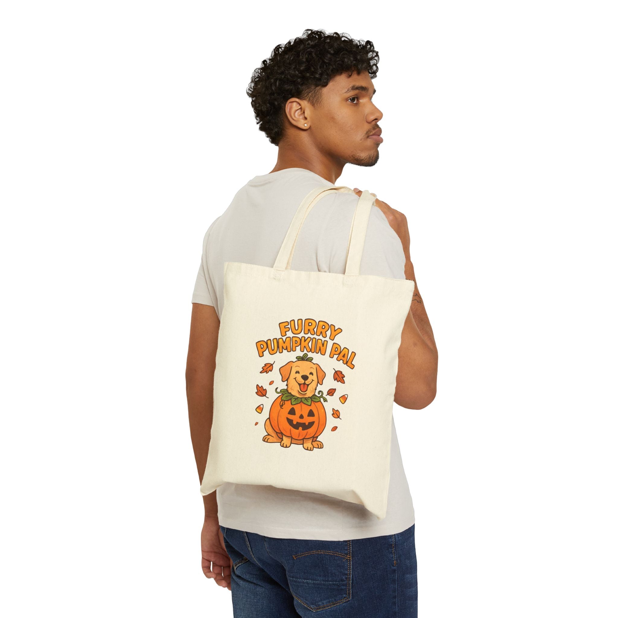 Furry Pumpkin Pal - Halloween Cotton Canvas Tote Bag