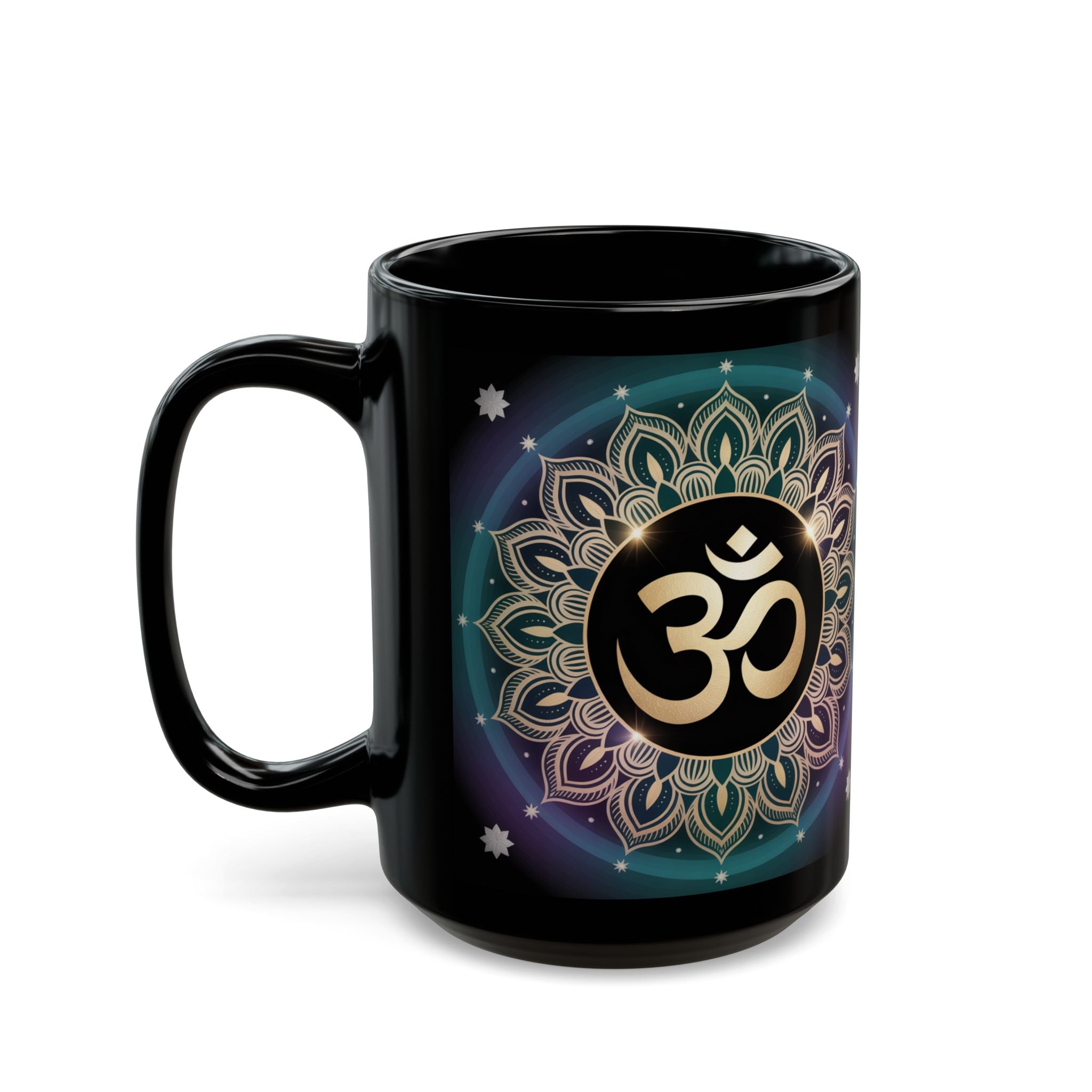 Black Mug Featuring Ganesh and Mandala - Spiritual Gift, Coffee Cup, Home Decor, Yoga, Meditation, Hindu Art