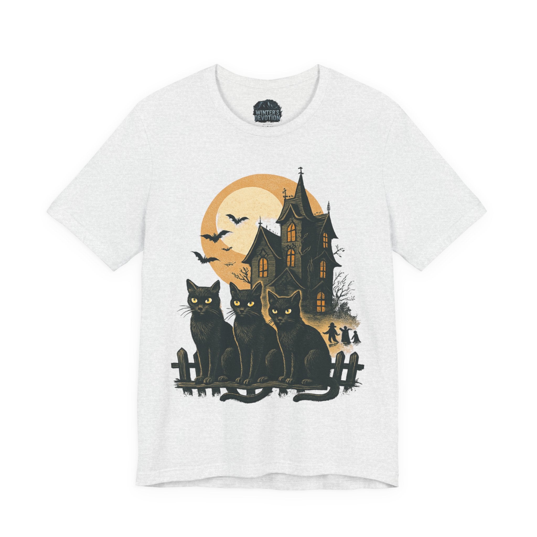 Haunted House Halloween Cat Tee, Spooky Cat Shirt, Unisex Halloween Shirt, Fall Fashion Tee, Cat Lover Gift, Eerie Night Wear