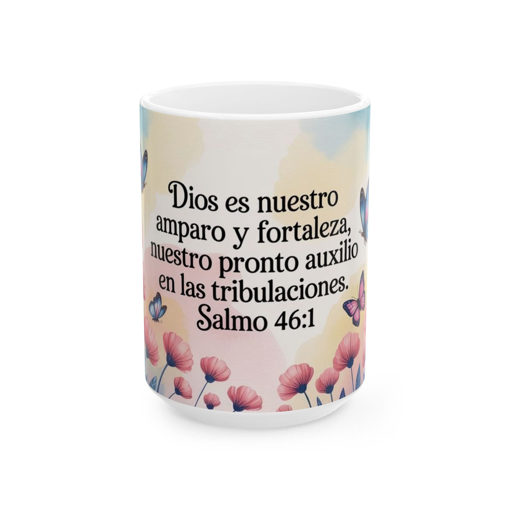Spanish Scripture Coffee Mug — Salmo 46:1 Floral Ceramic Mug (11oz/15oz)