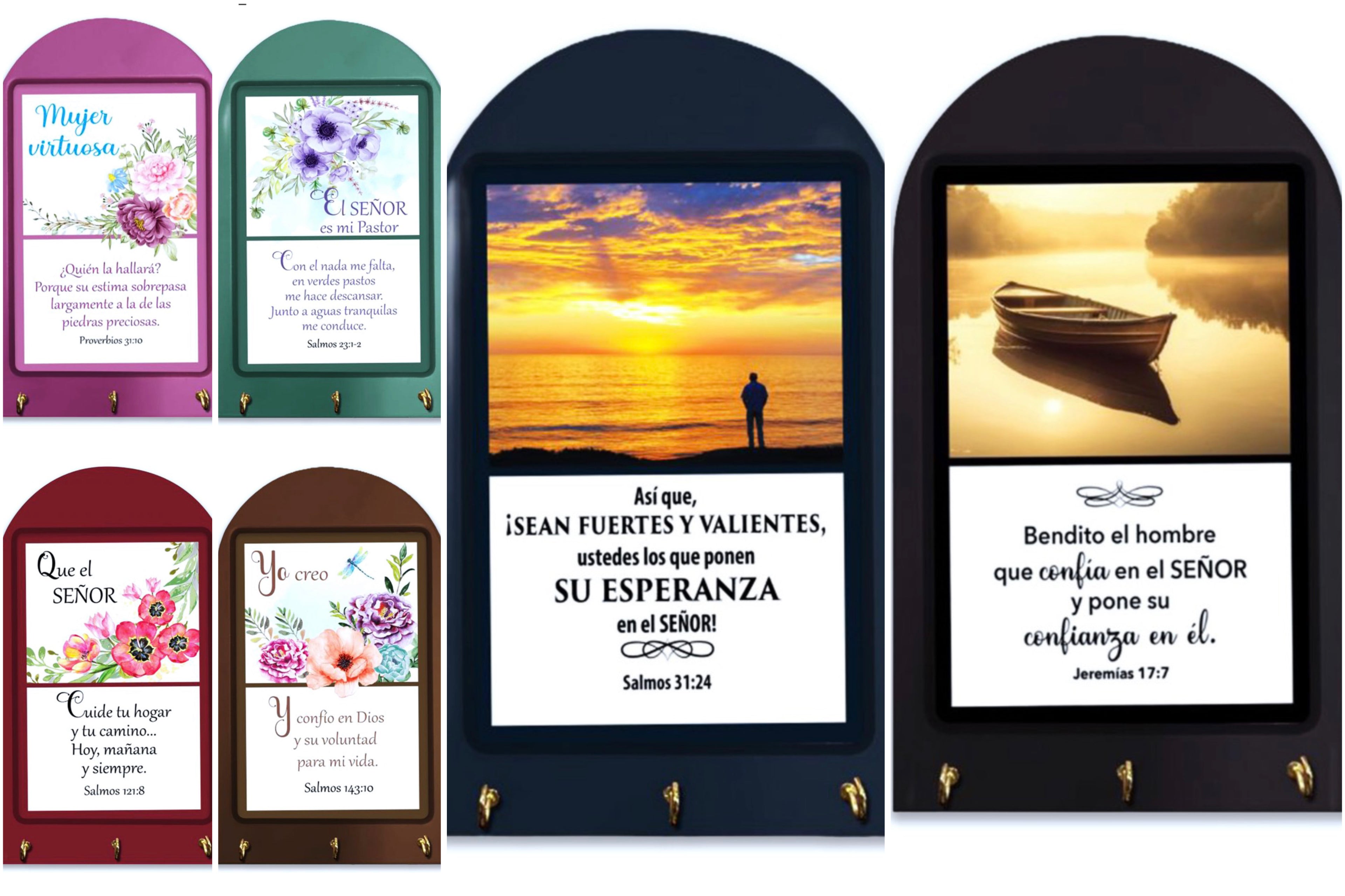 Porta Llaves de Madera con Ganchos: Mensajes Bíblicos