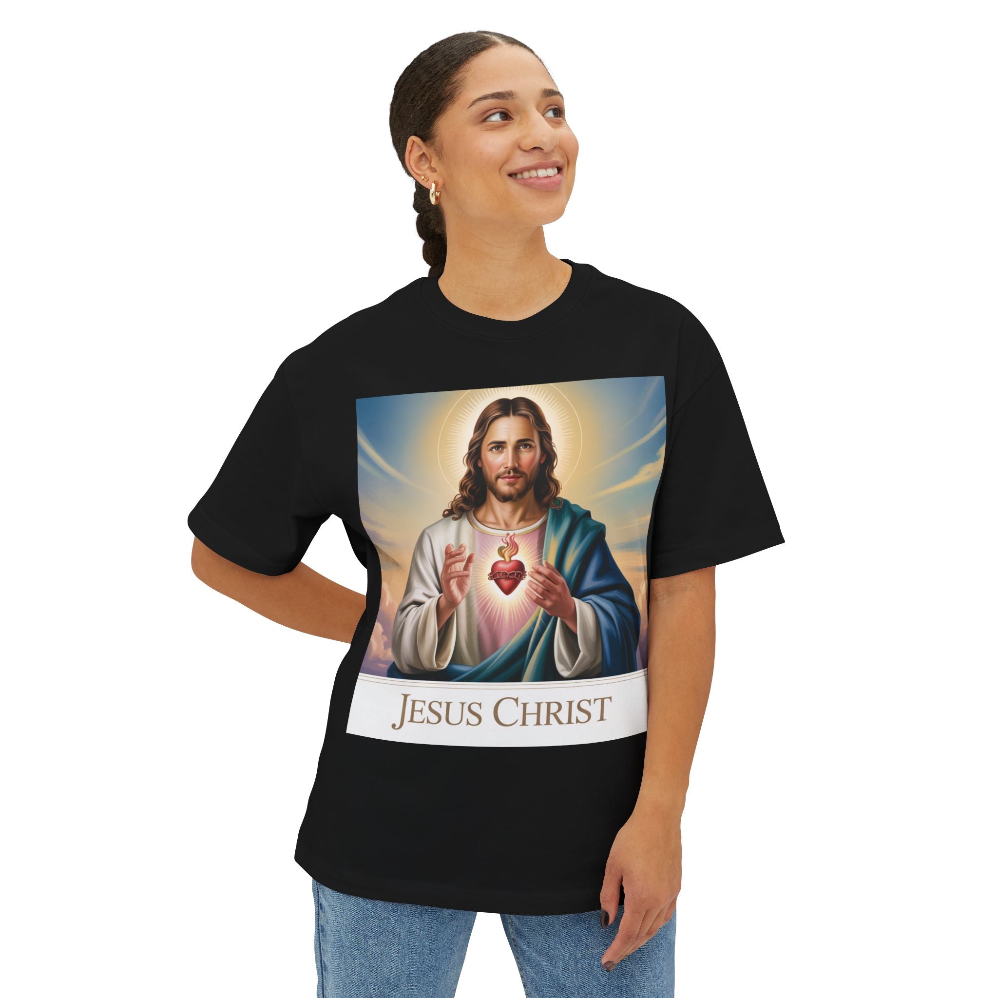 Spiritual Oversized Tee - Vintage Jesus & Virgin Mary Graphic Tee, Faith-Based Fashion, Unisex Gift, Christian Apparel, Nostalgic Tee