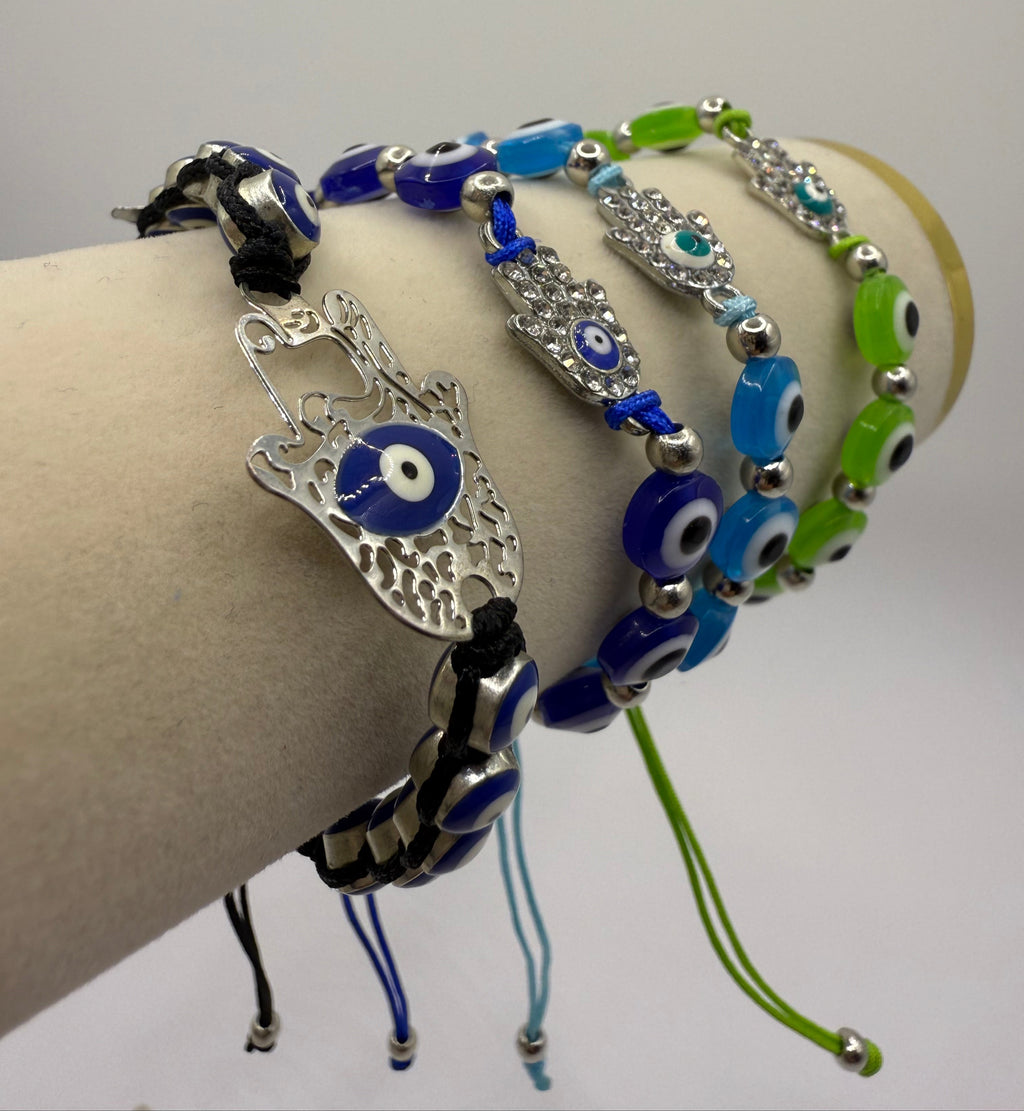 Evil Eye Mal De Ojo Bracelets Evil Eye Hamsa Beaded Charm Stretch Bracelet Hand of Fatima Evil Eye Lucky Bracelet for Protection and Blessing