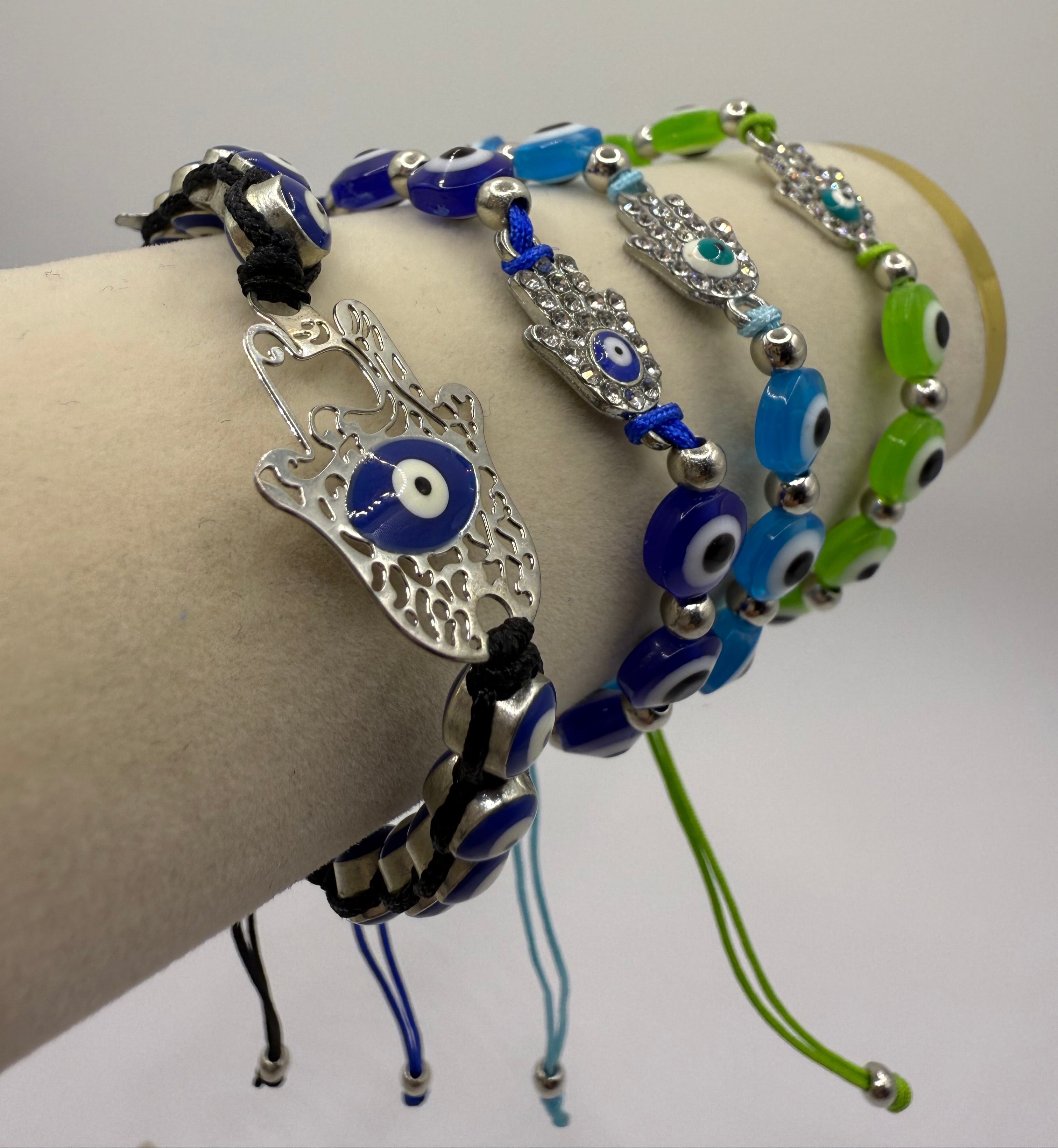 Evil Eye Mal De Ojo Bracelets Evil Eye Hamsa Beaded Charm Stretch Bracelet Hand of Fatima Evil Eye Lucky Bracelet for Protection and Blessing