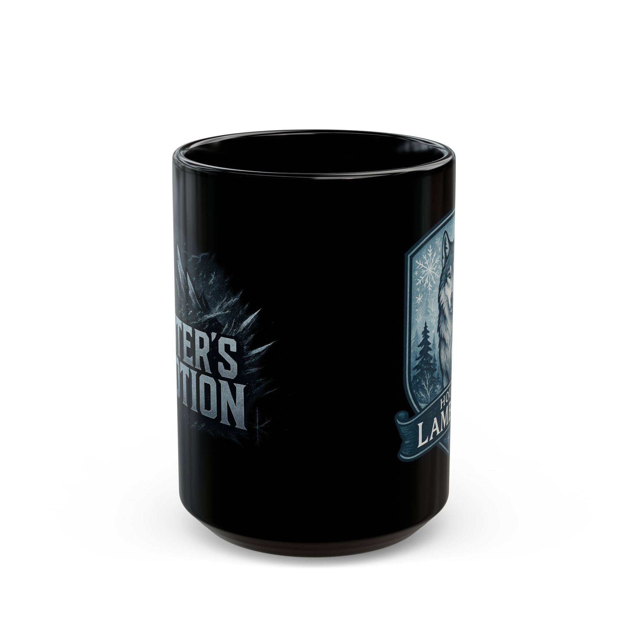 Fantasy-Themed Black Mug for House Lambert Fans, Wolf Design, Perfect Gift for Gamers, Coffee Lovers, Holidays, and Collectors