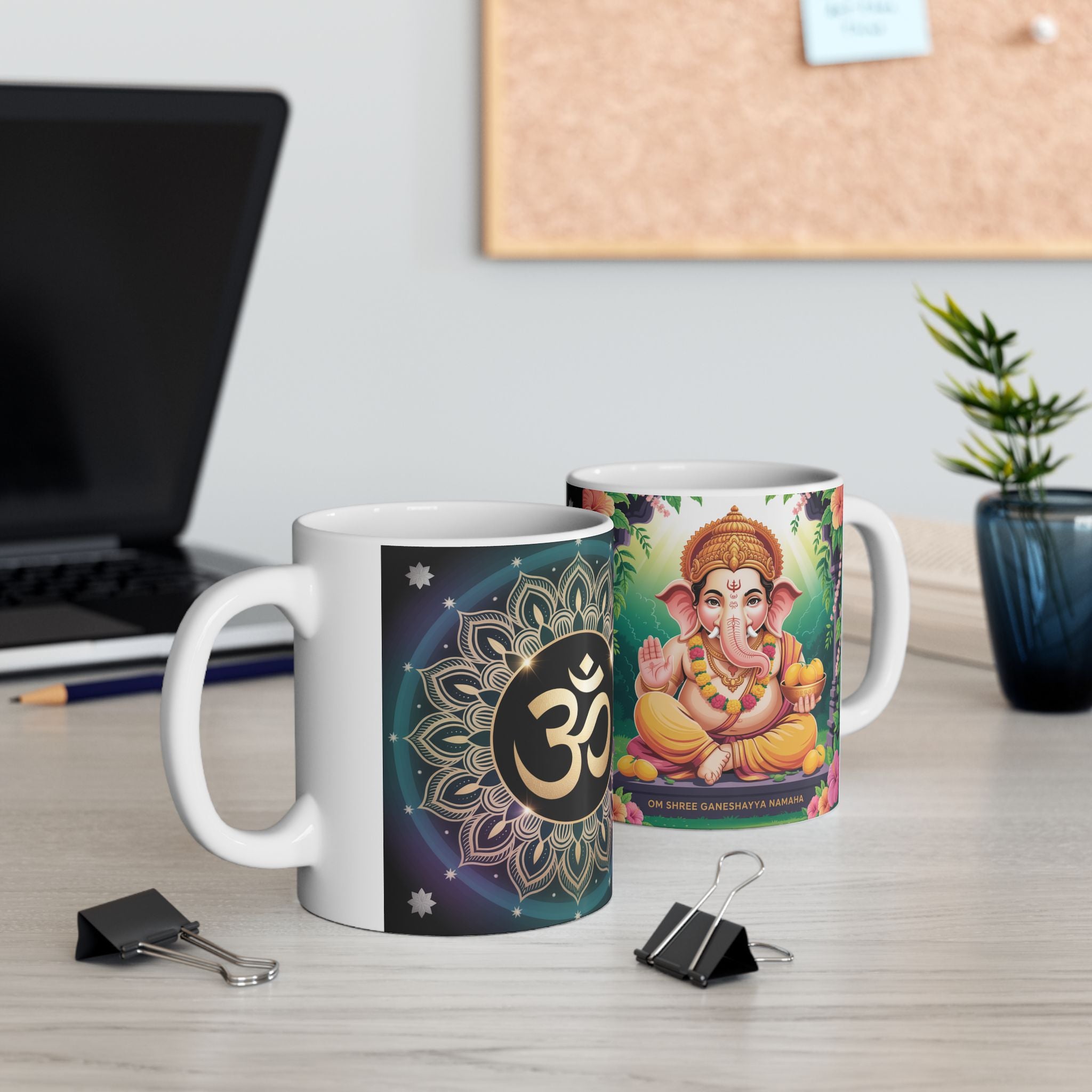 Spiritual Ganesh Ceramic Mug, Meditation Gift, Indian Art Mug, Home Decor, Tea Coffee Cup, Festival Gift Idea