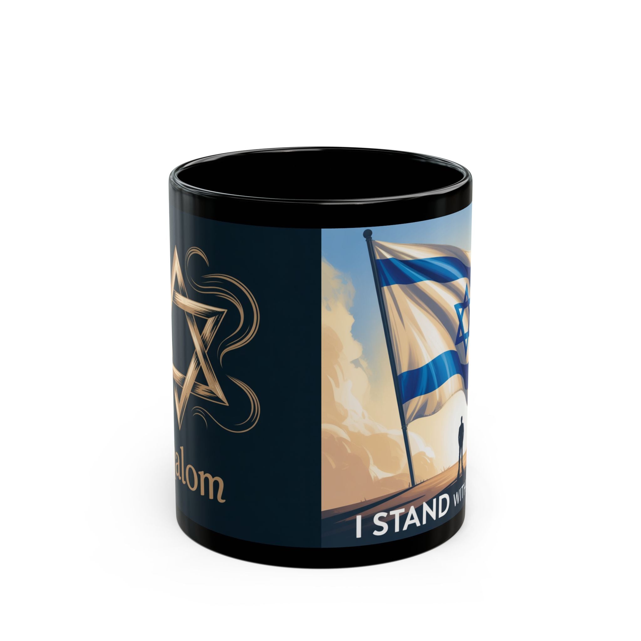 Patriotic Black Mug - I Stand with Israel Design, Custom Coffee Cup, Supportive Gift, Meaningful Drinkware, 11oz/15oz