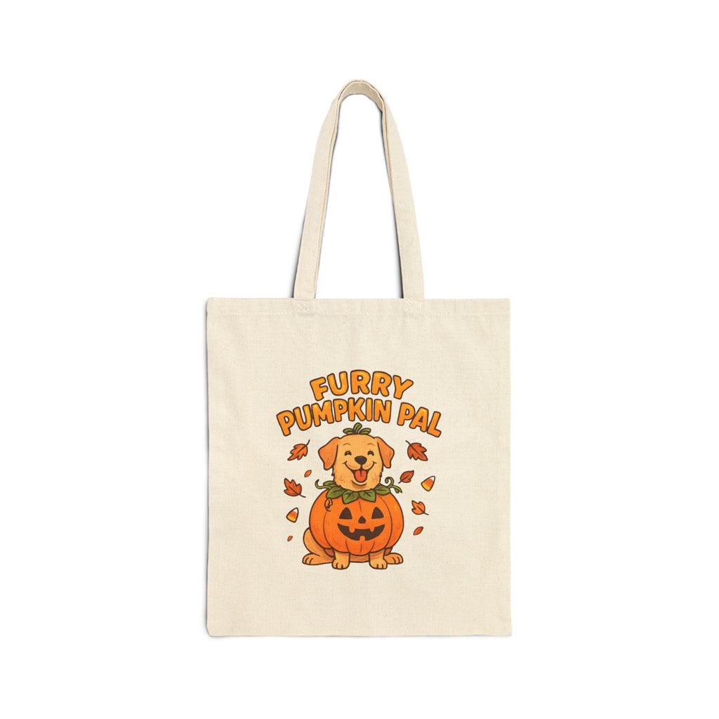Furry Pumpkin Pal - Halloween Cotton Canvas Tote Bag