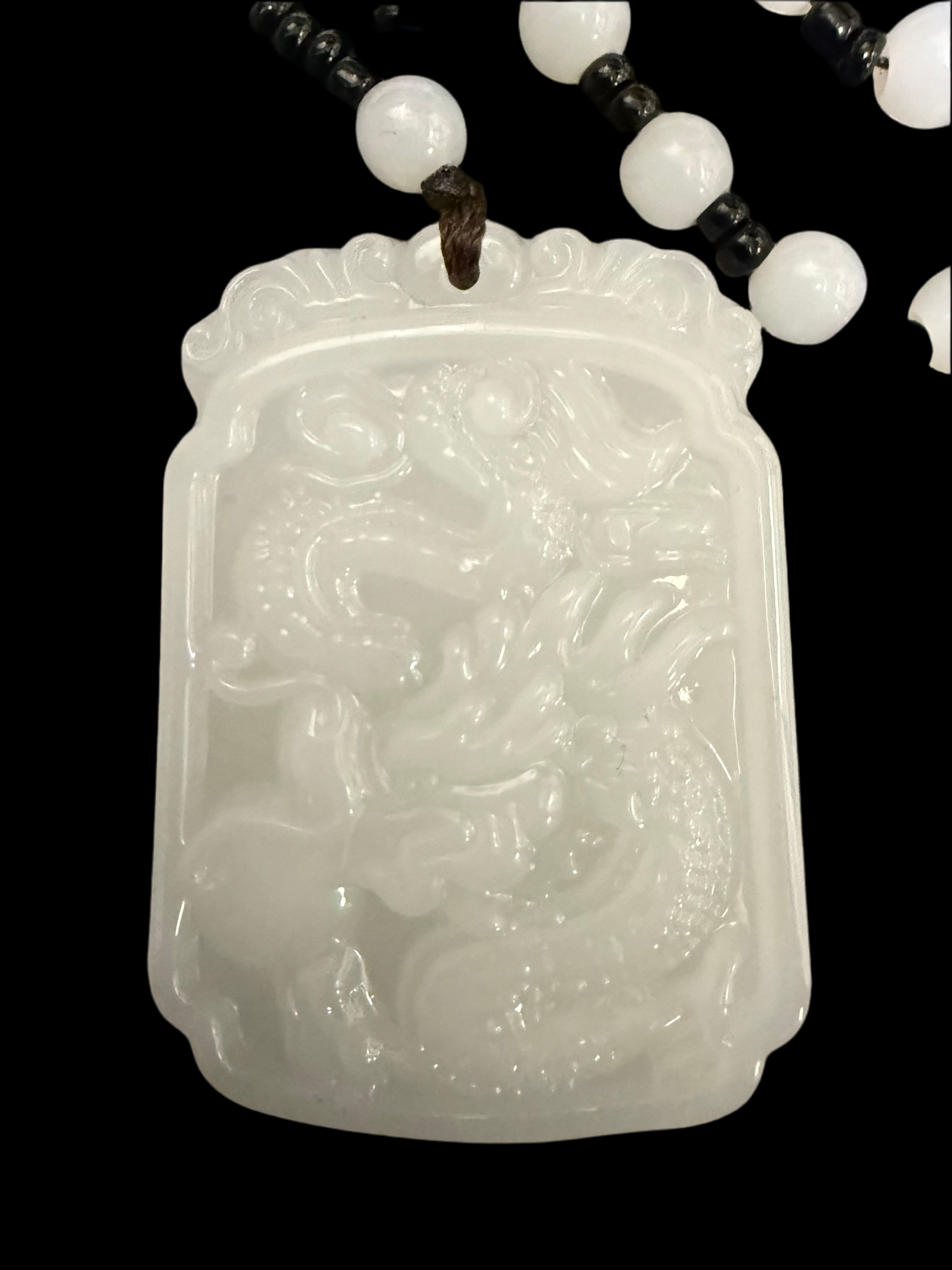 Green Jade Dragon Pendant Necklace