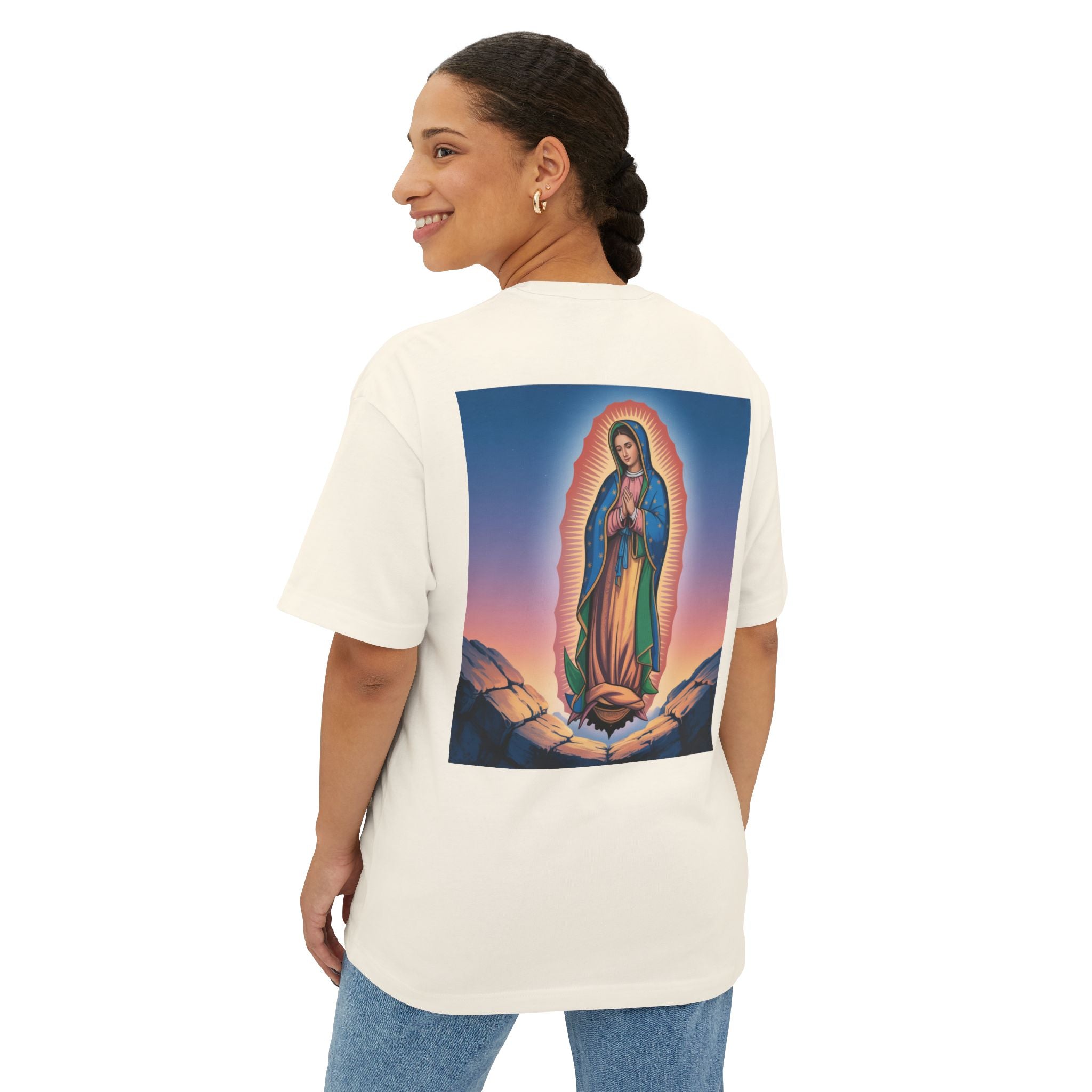 Spiritual Oversized Tee - Vintage Jesus & Virgin Mary Graphic Tee, Faith-Based Fashion, Unisex Gift, Christian Apparel, Nostalgic Tee