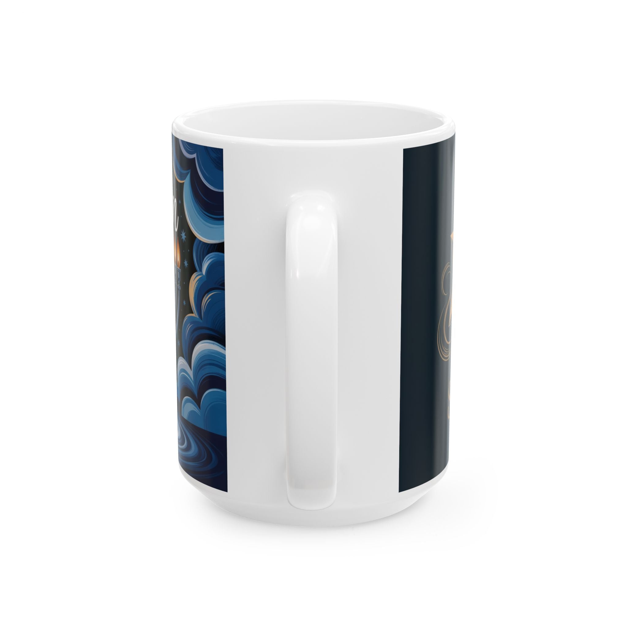 Ceramic Hanukkah Mug, Holiday Gift for Mom, Jewish Celebration, 11oz 15oz, Festive Drinkware, Menorah Design