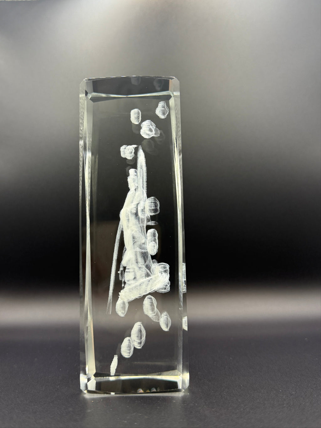 3D Laser-Engraved Crystal Depicting Guanyin (Quan Am), Bodhisattva of Compassion and Mercy.