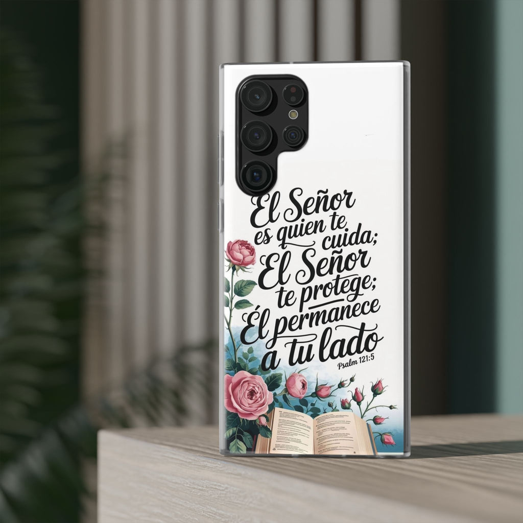Inspirational Phone Case with Psalm 121:5 Quote, Flexi Case for Protection, Bible Verse Case, Gift for Faith Lovers, Spiritual Décor