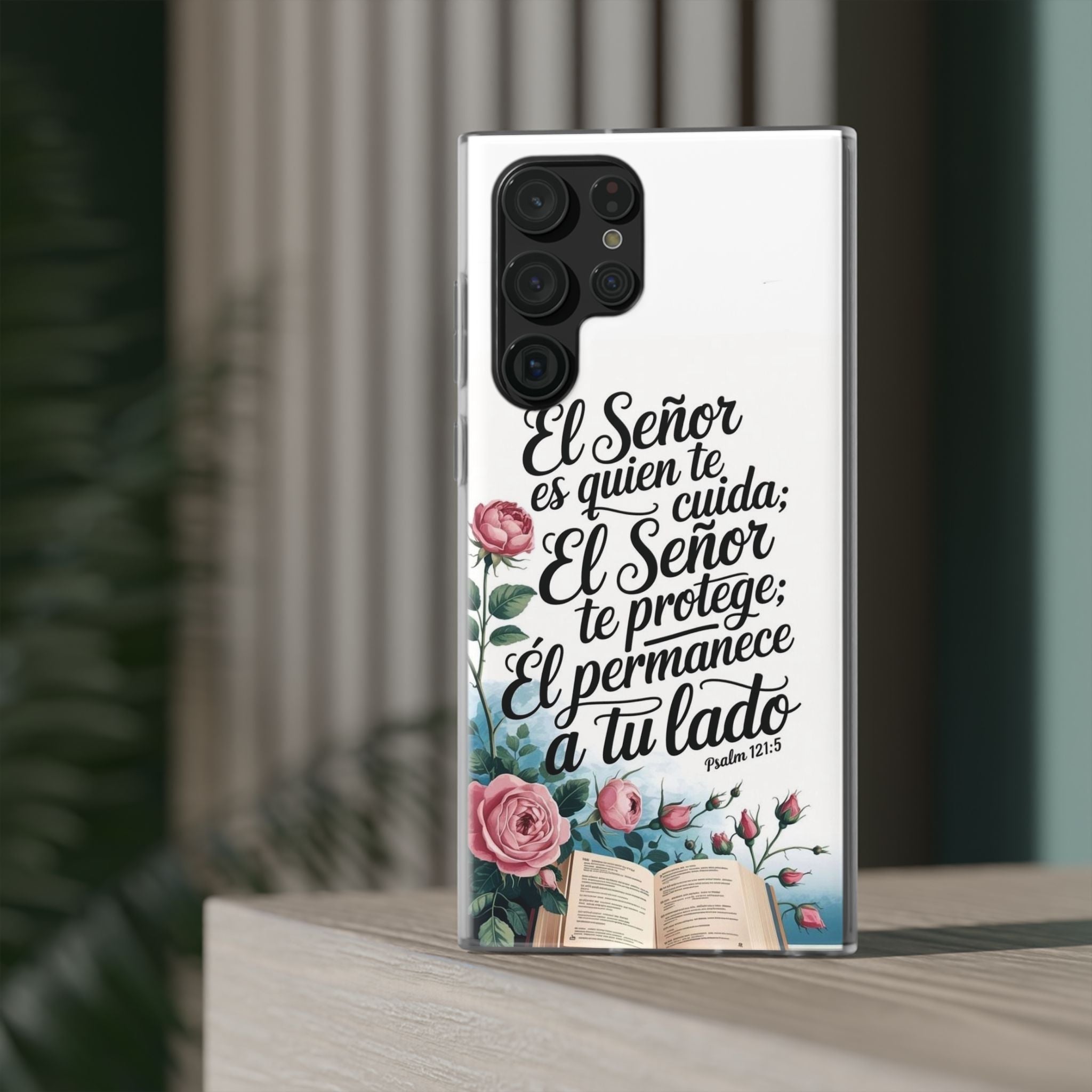 Inspirational Phone Case with Psalm 121:5 Quote, Flexi Case for Protection, Bible Verse Case, Gift for Faith Lovers, Spiritual Décor
