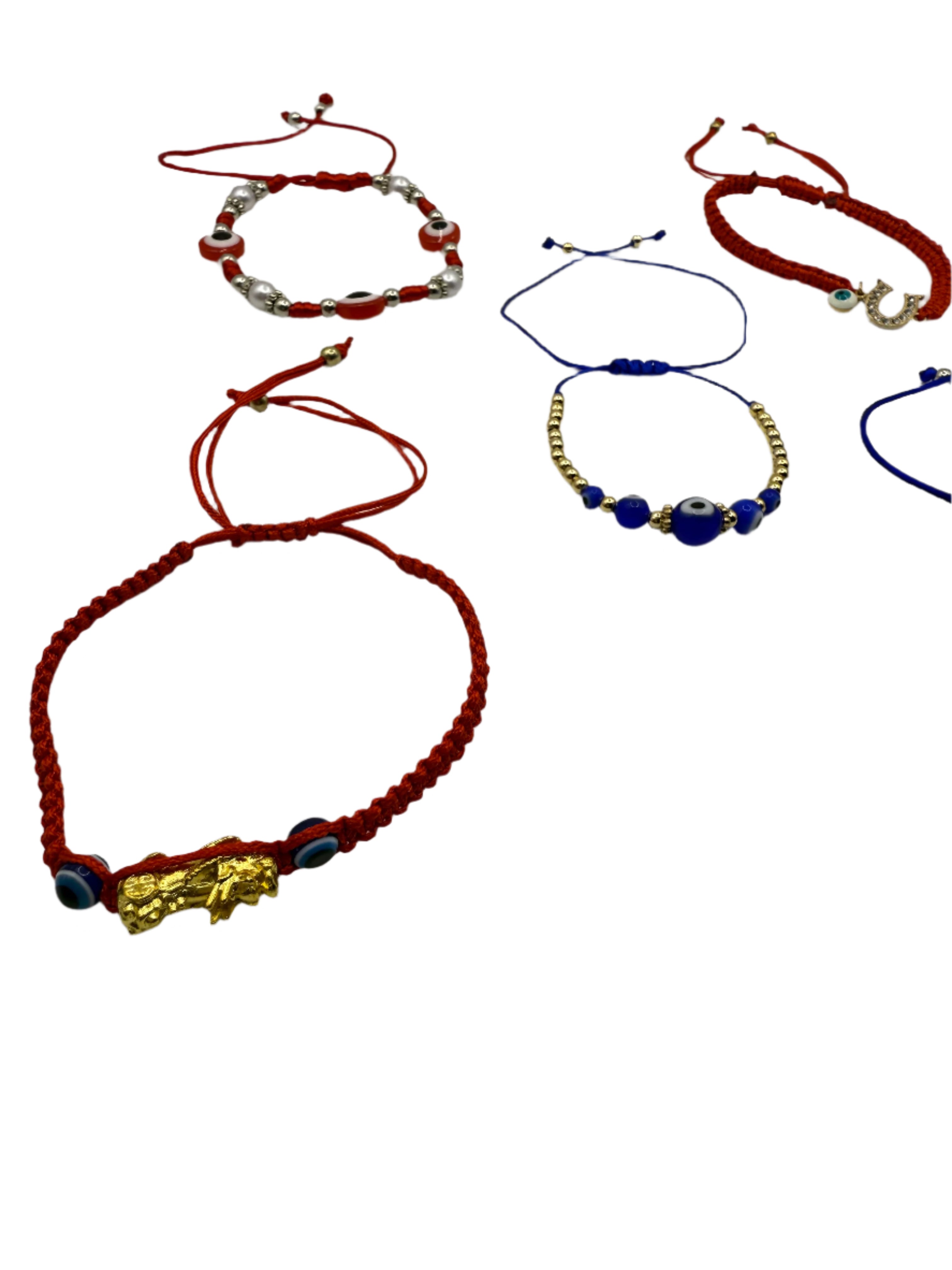 Blue Pearl Evil eye/Pixiu/Horshe Shoe/Thread Bracelet🧿Pulsera ajustable de Mal de ojo y Perlas Para la proteccion