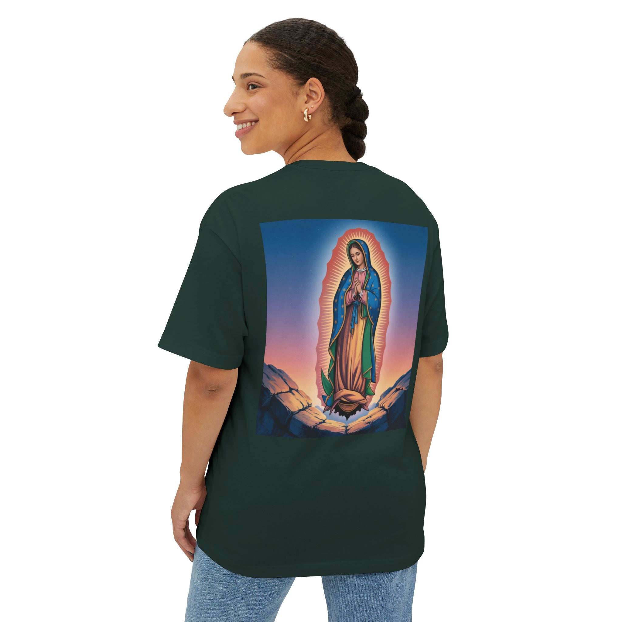 Spiritual Oversized Tee - Vintage Jesus & Virgin Mary Graphic Tee, Faith-Based Fashion, Unisex Gift, Christian Apparel, Nostalgic Tee