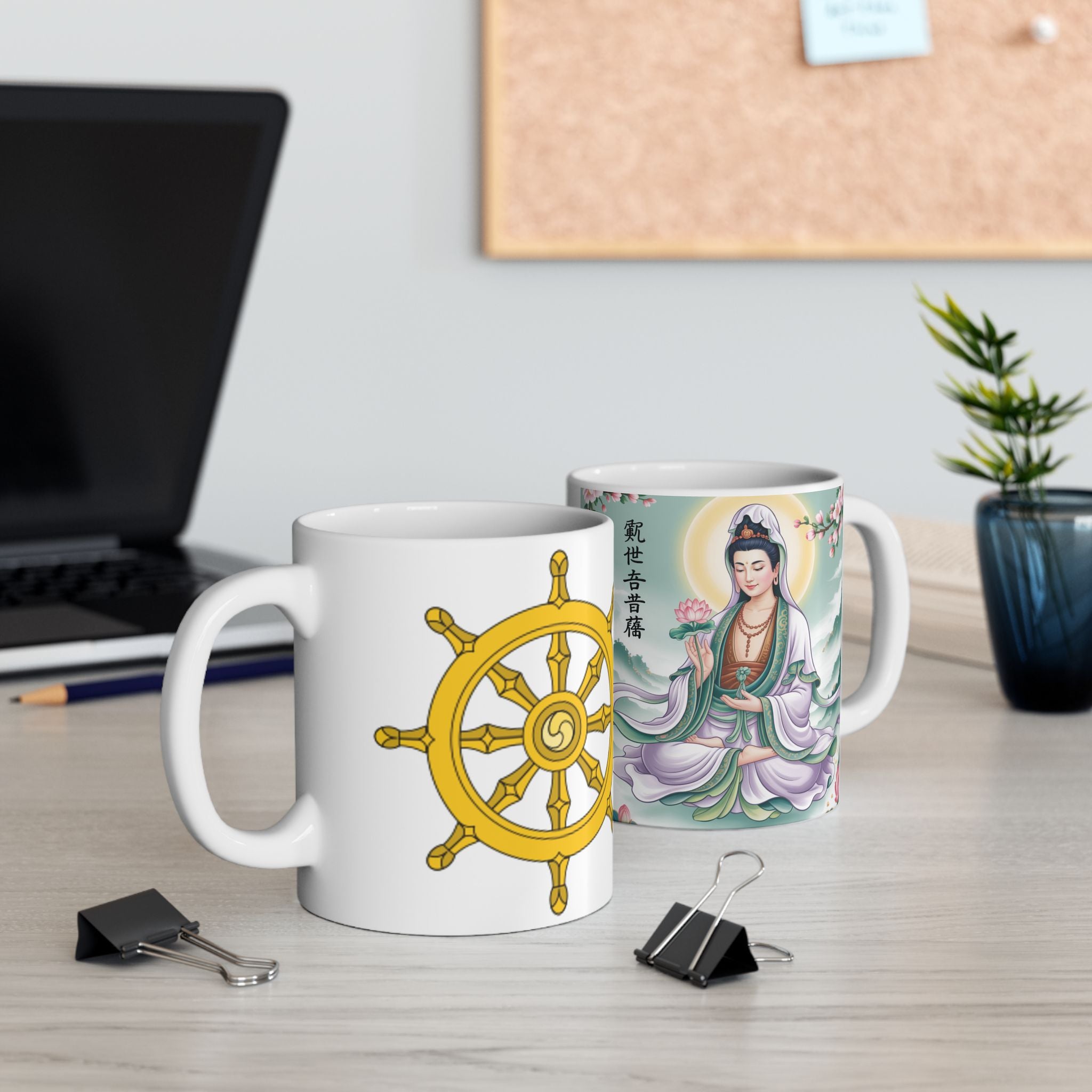 Serene Guan Yin/Avalokiteshvara Ceramic Mug - Perfect Gift for Mindfulness, Tea Lovers, Inspirational Decor, Buddhist Art, Meditation Enthusiasts