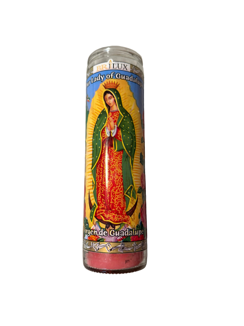 Veladoras Devocionales BRILUX —Virgen de Guadalupe | Importadas de México / BRILUX Devotional Prayer Candles – Virgen de Guadalupe | Imported from Mexico