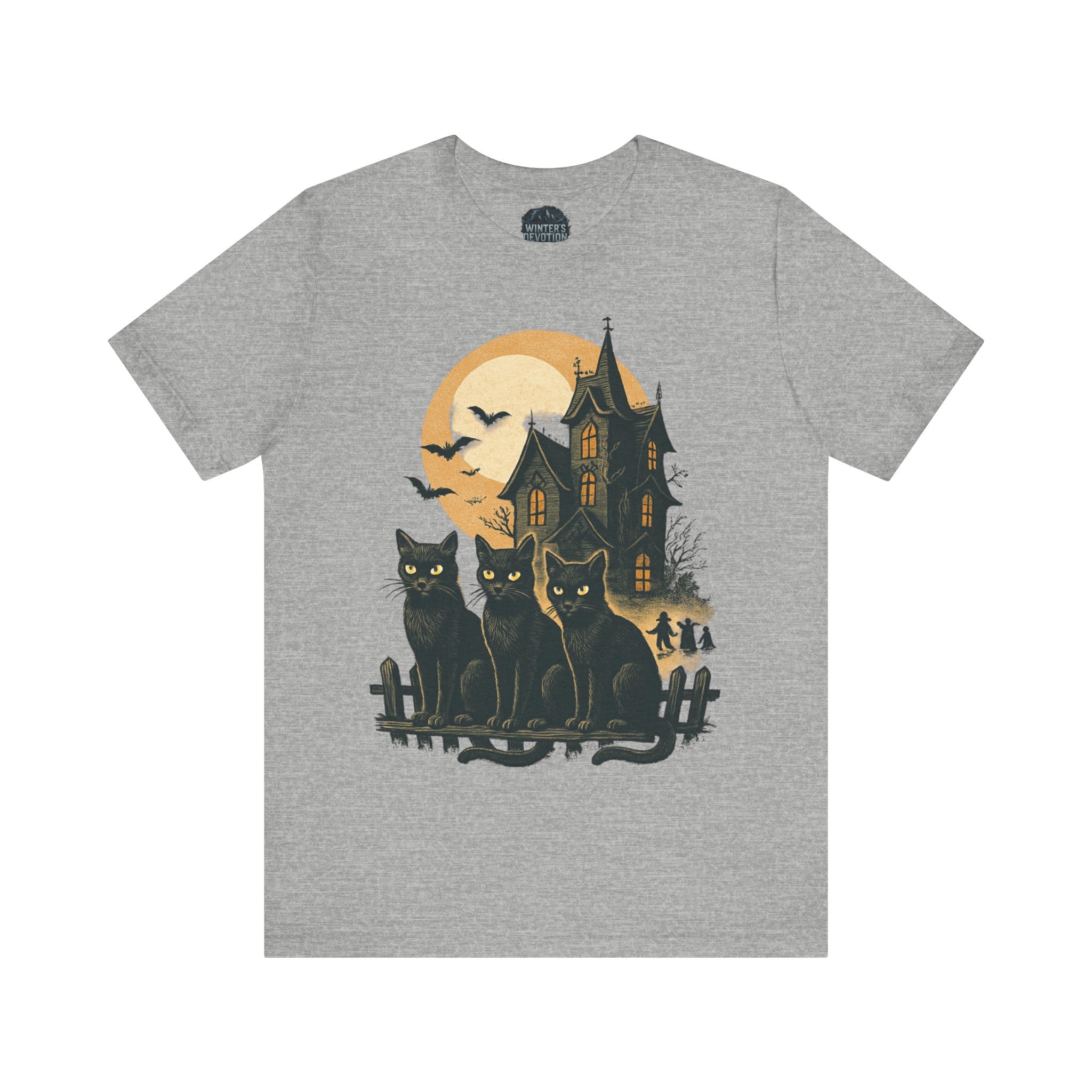 Haunted House Halloween Cat Tee, Spooky Cat Shirt, Unisex Halloween Shirt, Fall Fashion Tee, Cat Lover Gift, Eerie Night Wear