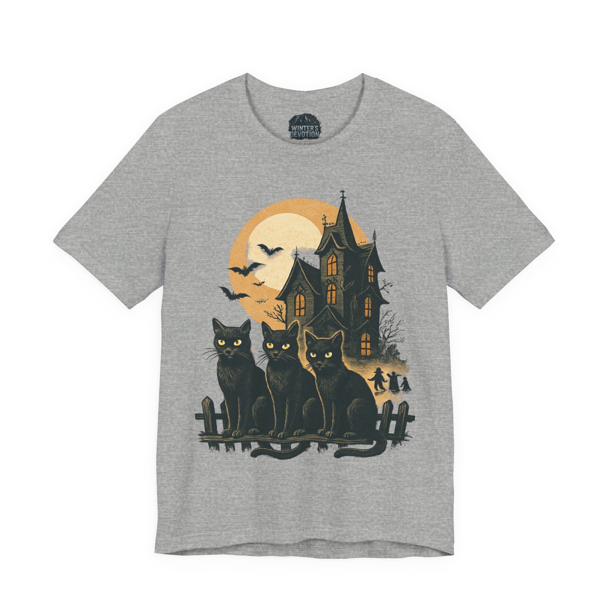 Haunted House Halloween Cat Tee, Spooky Cat Shirt, Unisex Halloween Shirt, Fall Fashion Tee, Cat Lover Gift, Eerie Night Wear