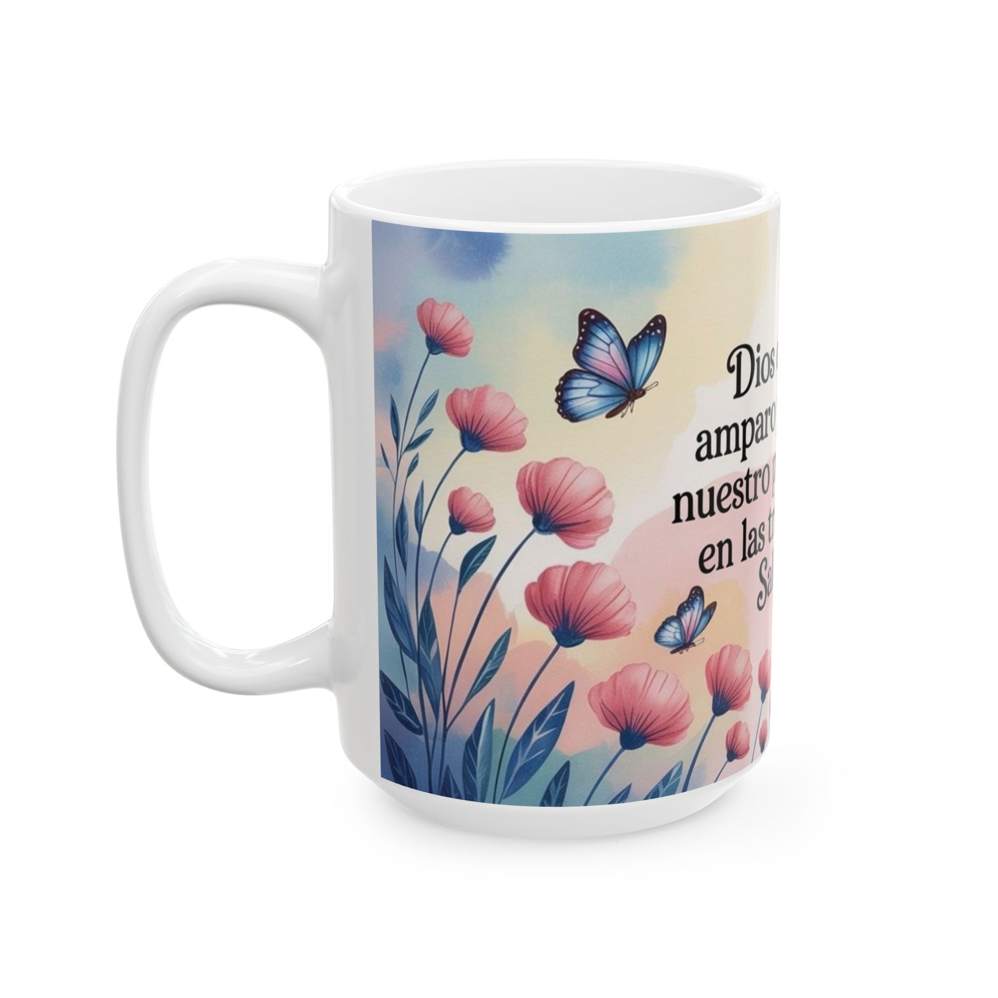 Spanish Scripture Coffee Mug — Salmo 46:1 Floral Ceramic Mug (11oz/15oz)