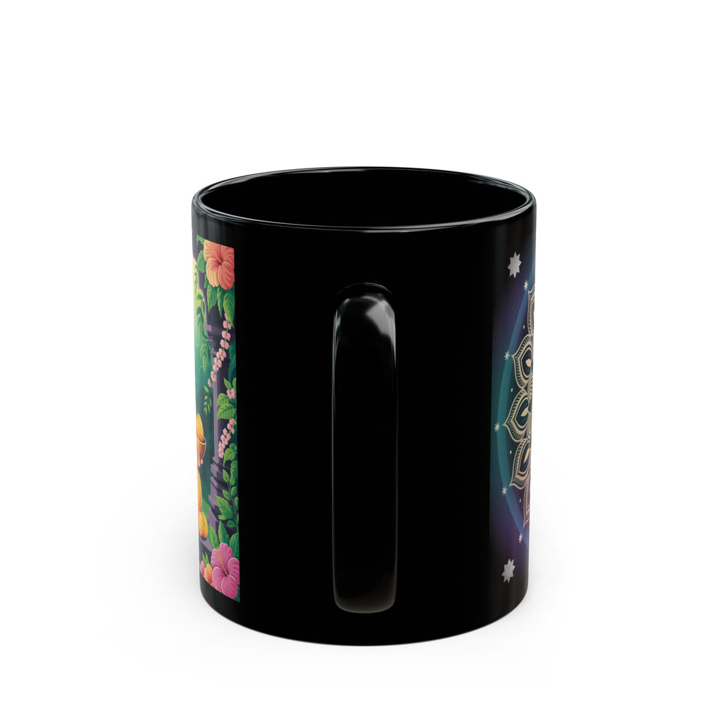Black Mug Featuring Ganesh and Mandala - Spiritual Gift, Coffee Cup, Home Decor, Yoga, Meditation, Hindu Art