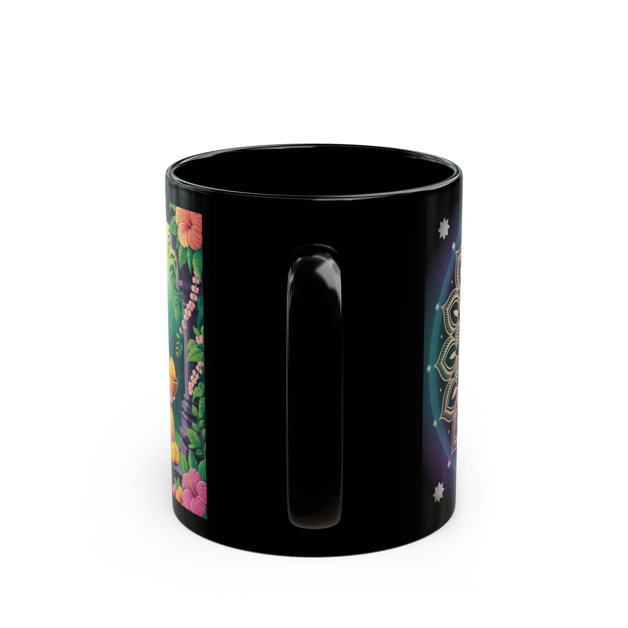 Black Mug Featuring Ganesh and Mandala - Spiritual Gift, Coffee Cup, Home Decor, Yoga, Meditation, Hindu Art