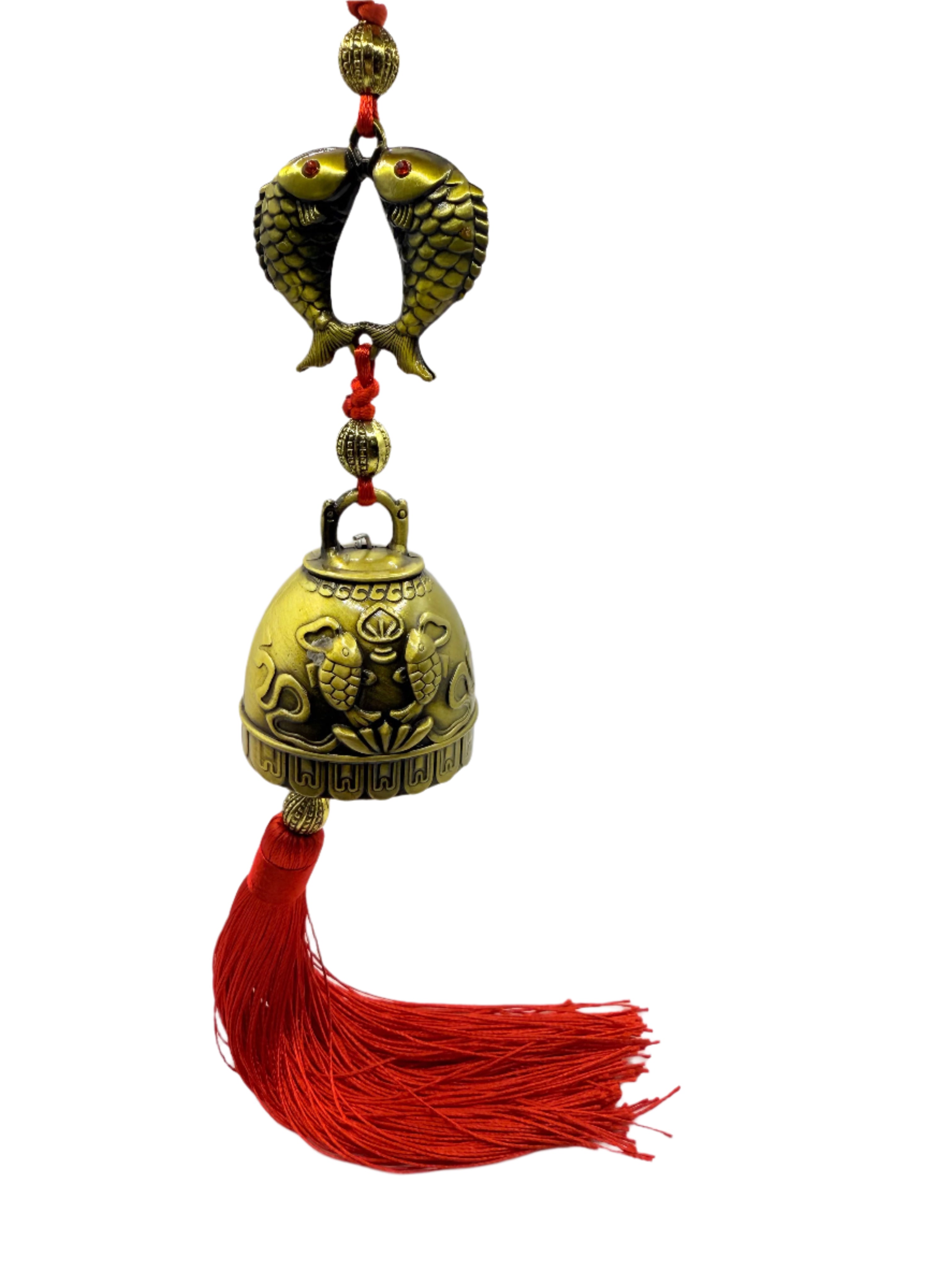 Chinese Lucky Feng Feng Shui Vintage Bell for Wealth and Safe, Success, Ward Off Evil, Protect Peace for Home, Outdoor, Patio Hanging Charm Wind Chime Good Luck Blessing (Twin Fish)