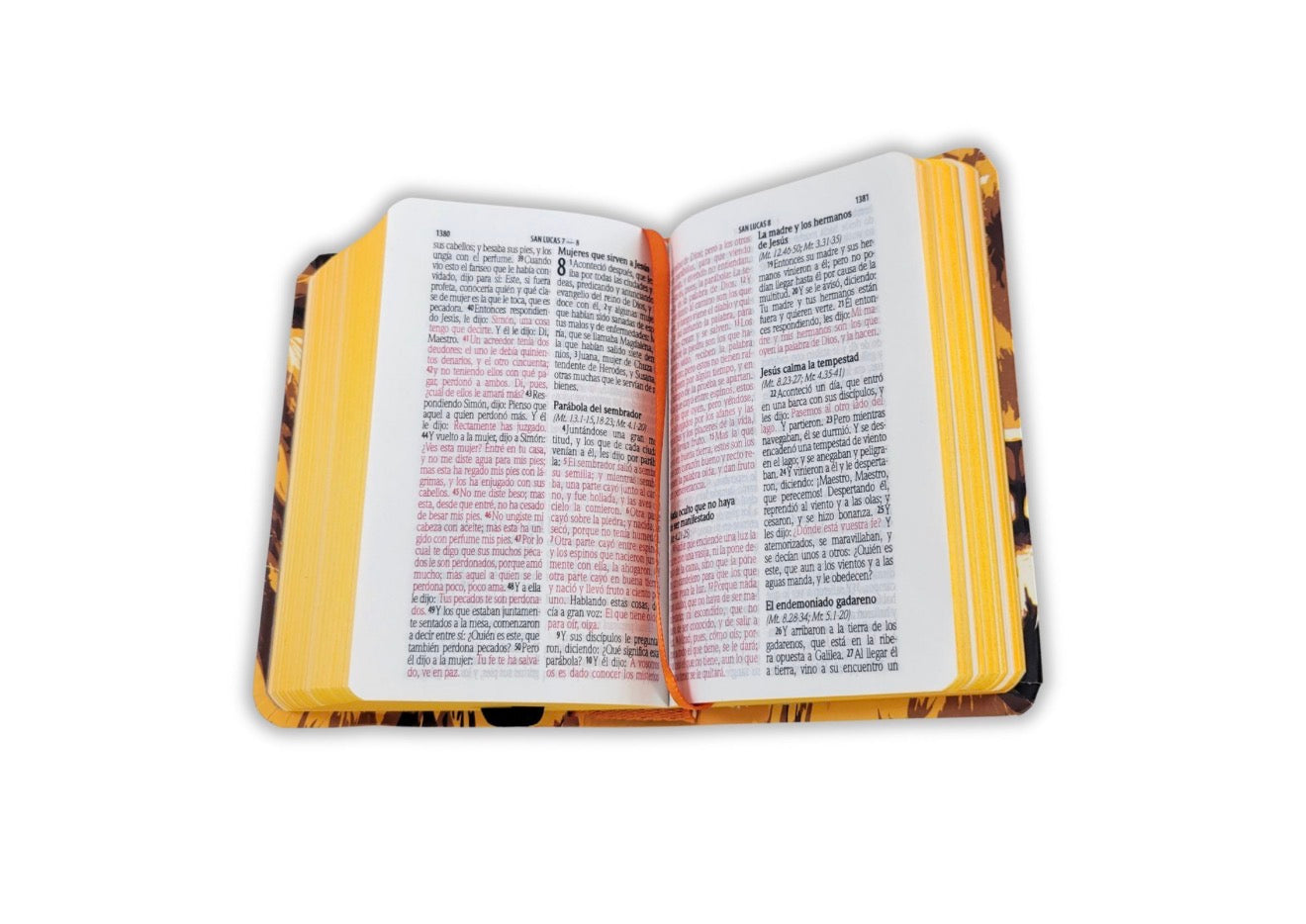 Biblia Mini Bolsillo RV1960, tapa flexible león de Judá, naranja
