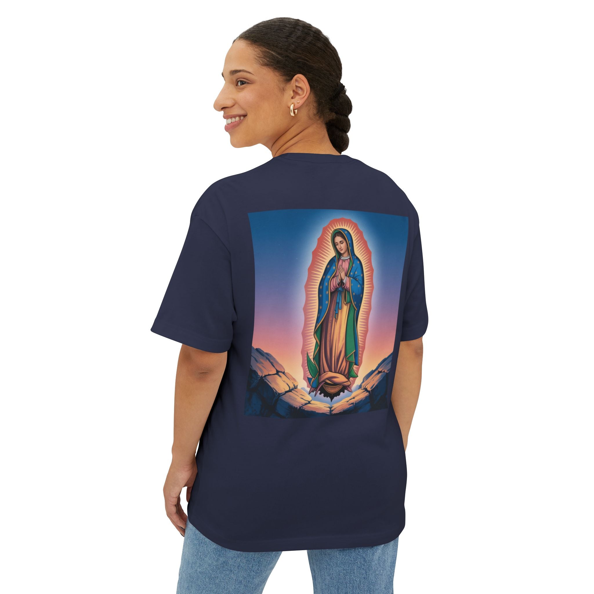 Spiritual Oversized Tee - Vintage Jesus & Virgin Mary Graphic Tee, Faith-Based Fashion, Unisex Gift, Christian Apparel, Nostalgic Tee