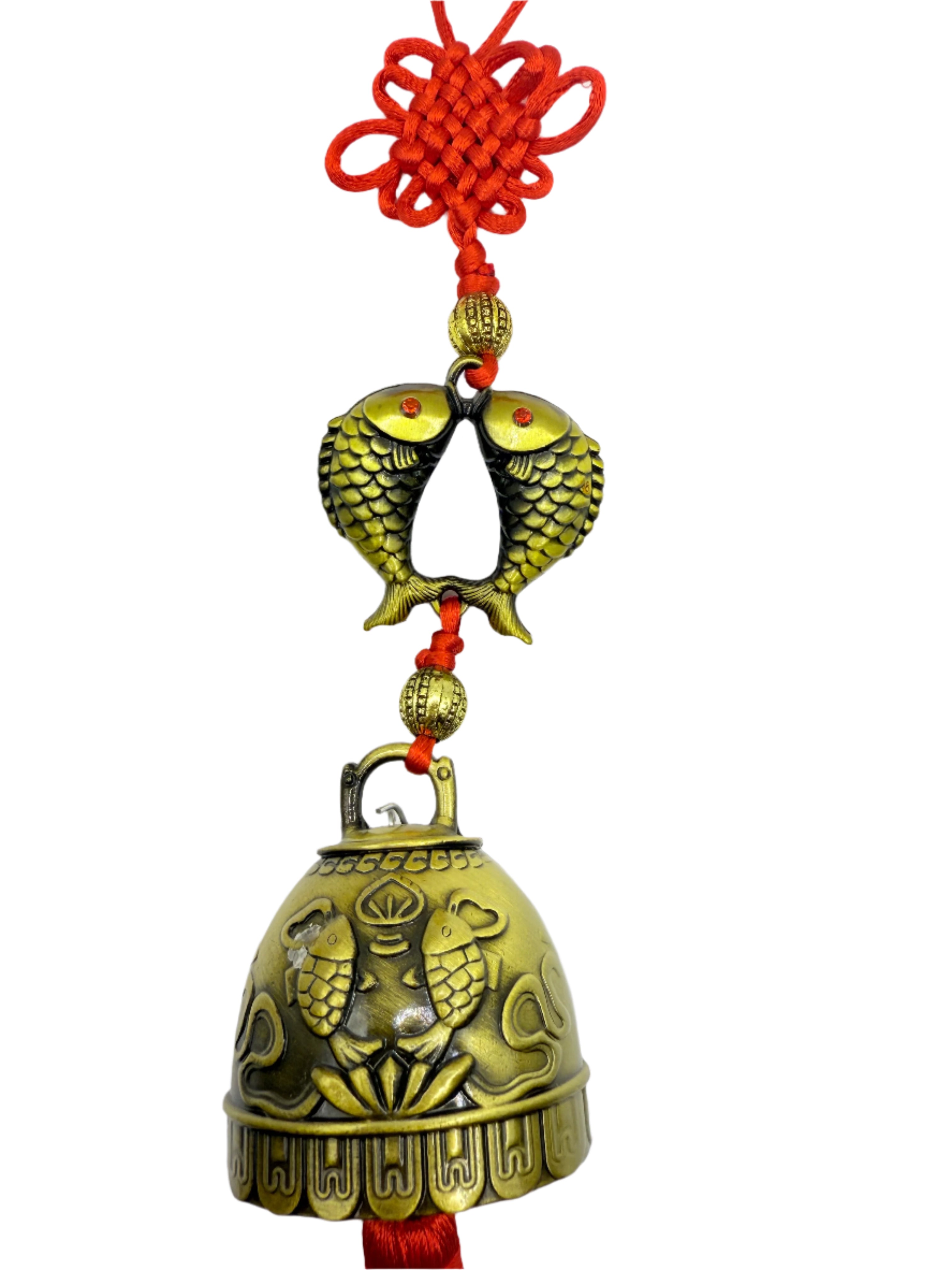 Chinese Lucky Feng Feng Shui Vintage Bell for Wealth and Safe, Success, Ward Off Evil, Protect Peace for Home, Outdoor, Patio Hanging Charm Wind Chime Good Luck Blessing (Twin Fish)