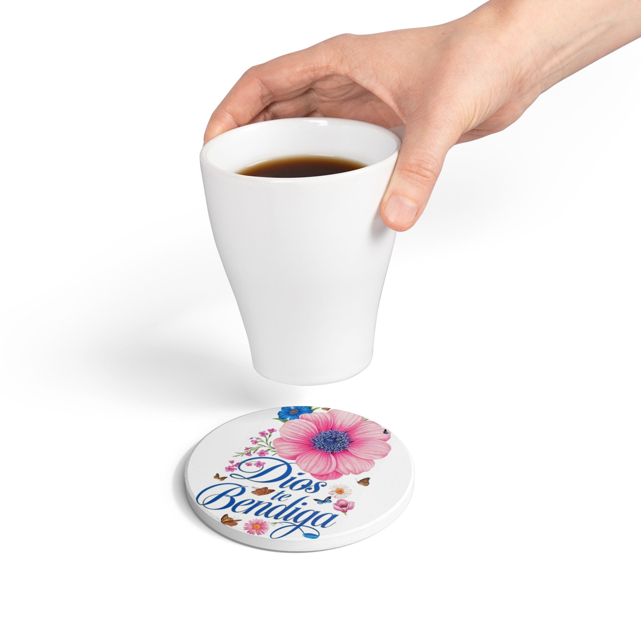Floral Blessing Ceramic Coaster, Inspirational Drinkware, God Bless Home Decor, Gift for Friends, Kitchen Accessory