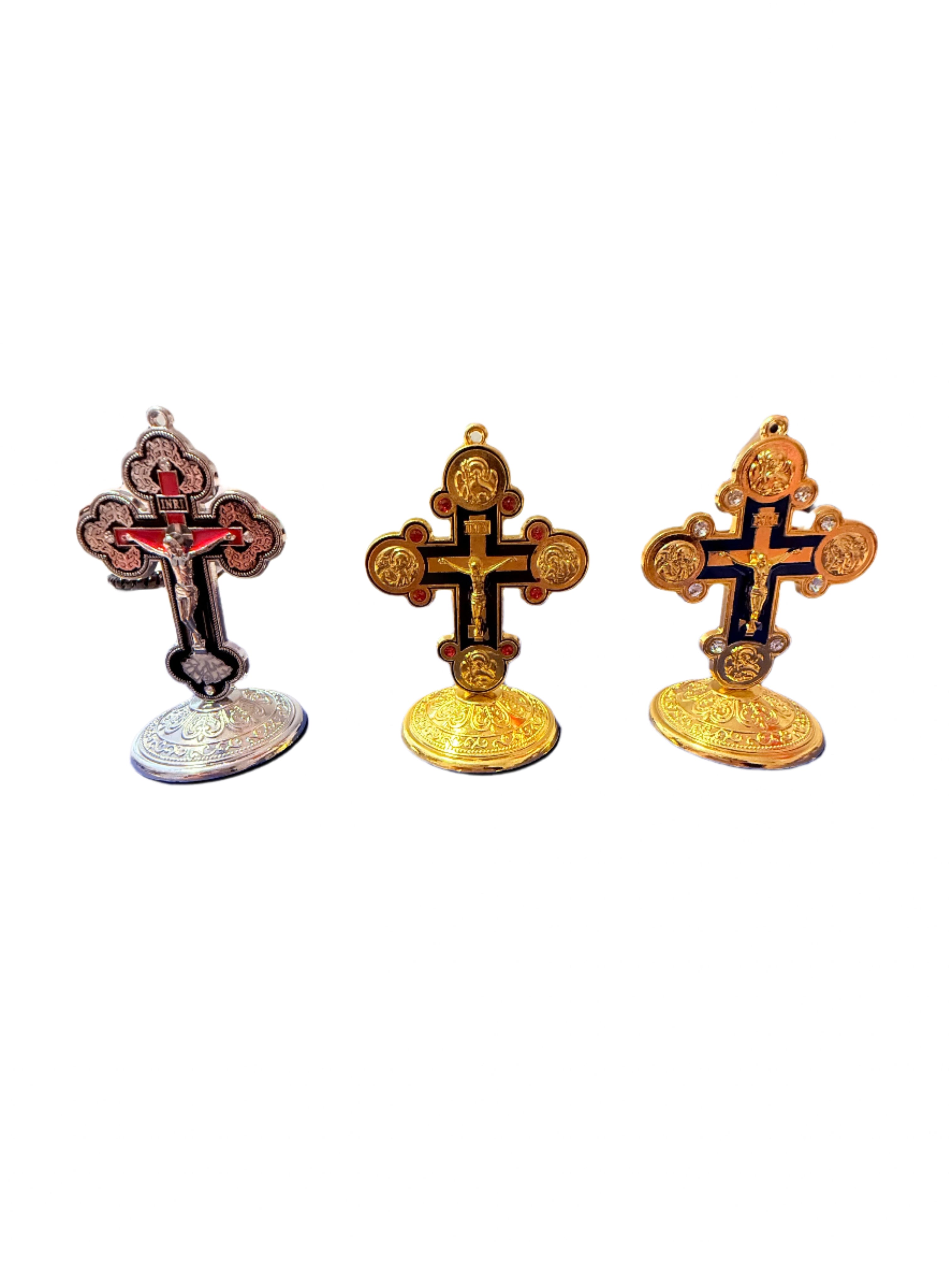 Metal Crucifix 3 Inches/ Metal Cross, Plastic Base