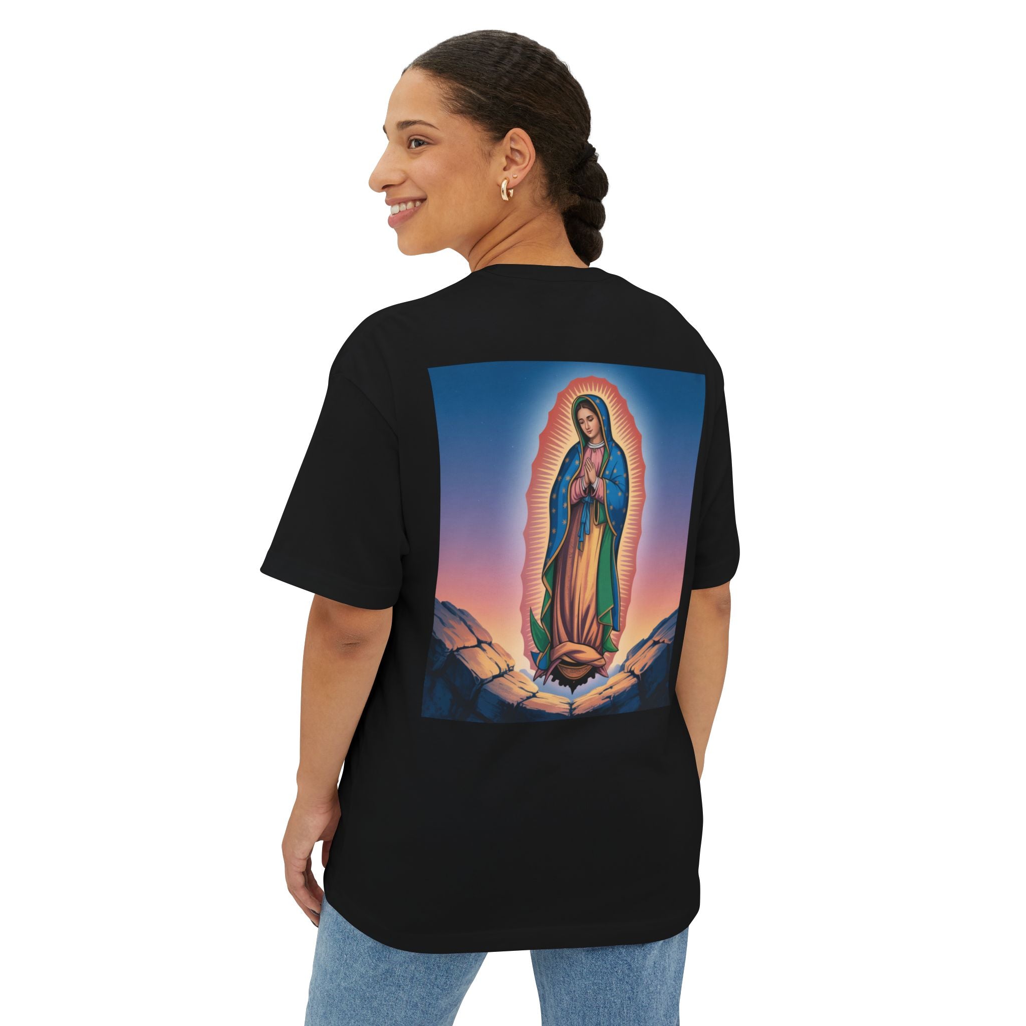 Spiritual Oversized Tee - Vintage Jesus & Virgin Mary Graphic Tee, Faith-Based Fashion, Unisex Gift, Christian Apparel, Nostalgic Tee