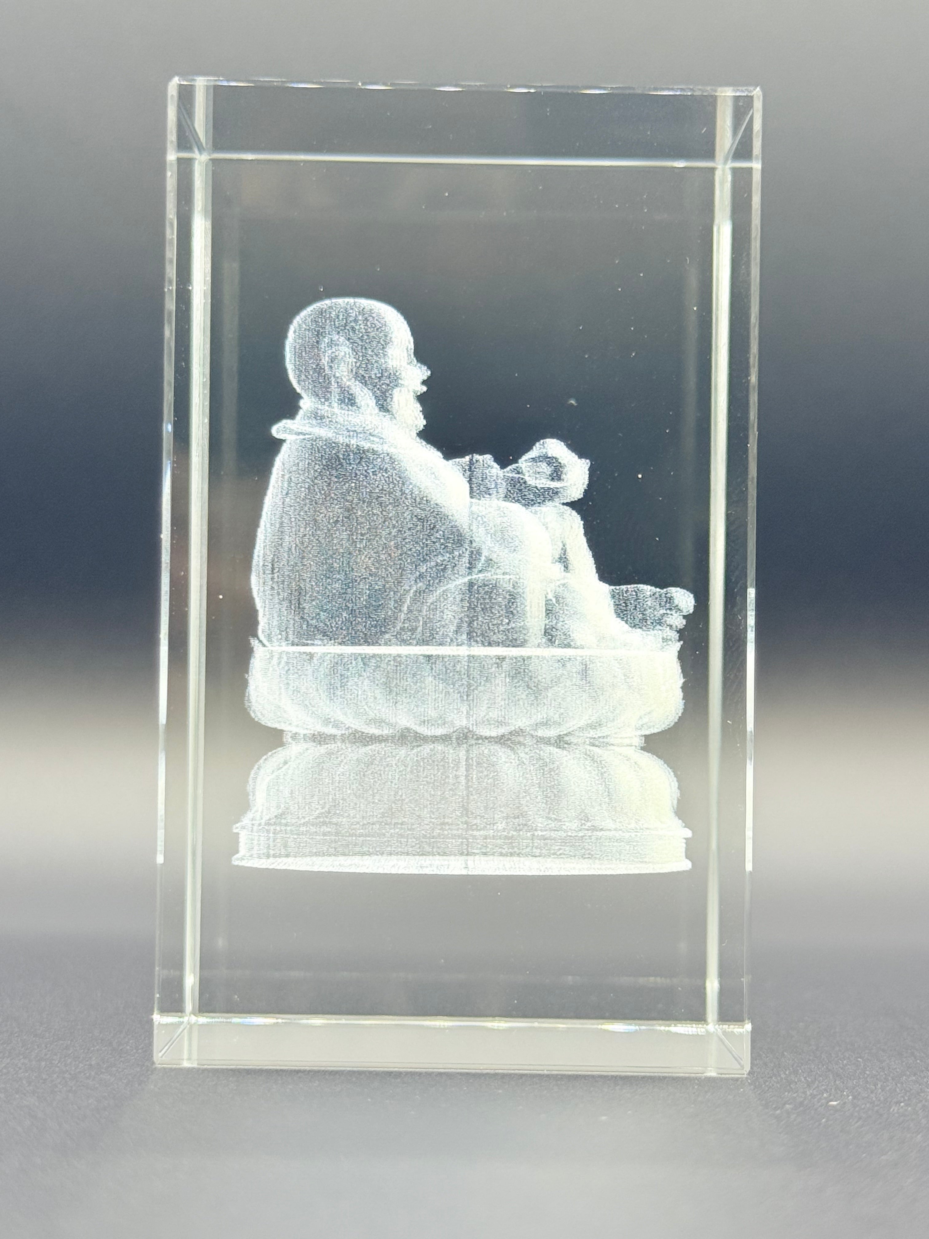 3D Laser-Engraved Crystal Keepsake Buddha/ Budai/ Laughing Buddha Figure
