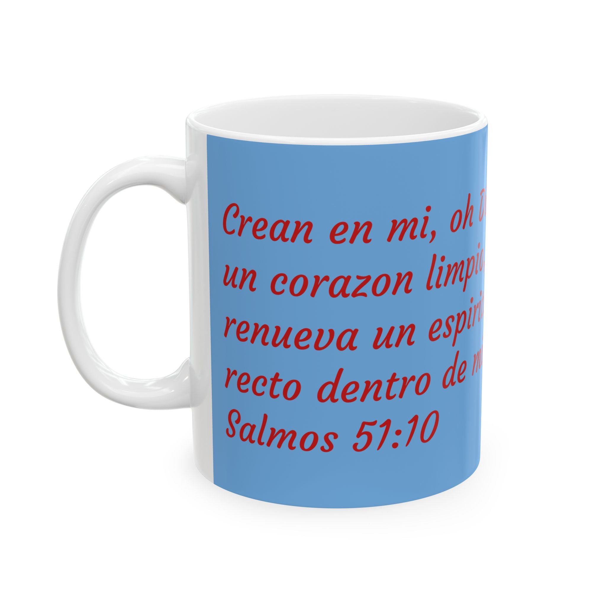 Inspirational Ceramic Mug - Uplifting Design with Biblical Quotes, Coffee Cup, Gift for Christians, Salmos 51:10, Spiritual Decor