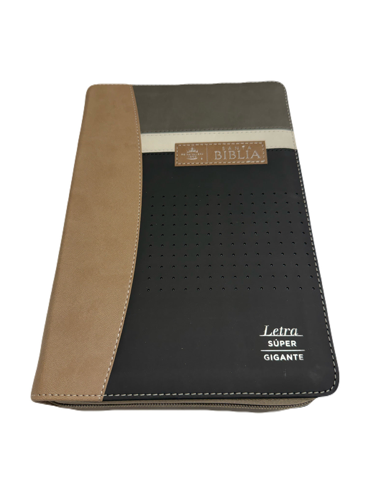 Biblia Letra Súper Gigante 19pts Con Cierre/Index Tech Dot Negro/Café/Beige