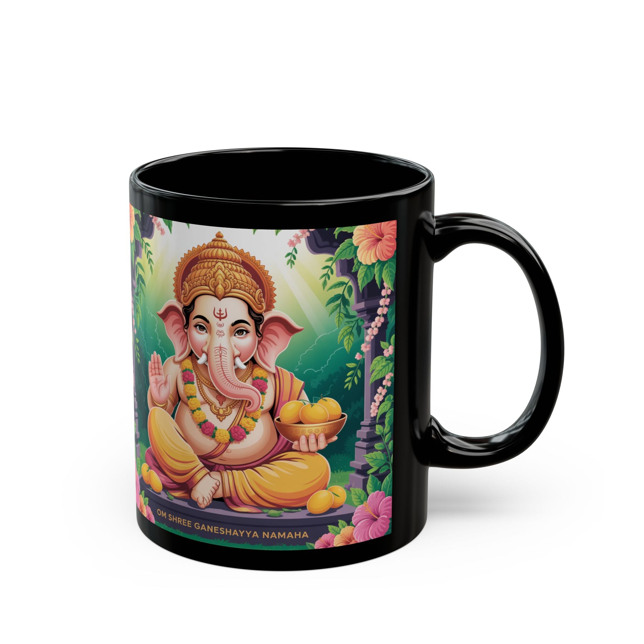Black Mug Featuring Ganesh and Mandala - Spiritual Gift, Coffee Cup, Home Decor, Yoga, Meditation, Hindu Art