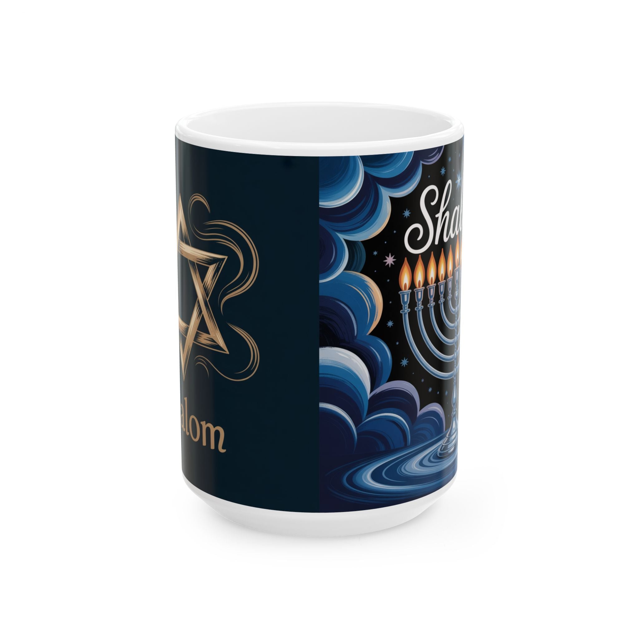 Ceramic Hanukkah Mug, Holiday Gift for Mom, Jewish Celebration, 11oz 15oz, Festive Drinkware, Menorah Design