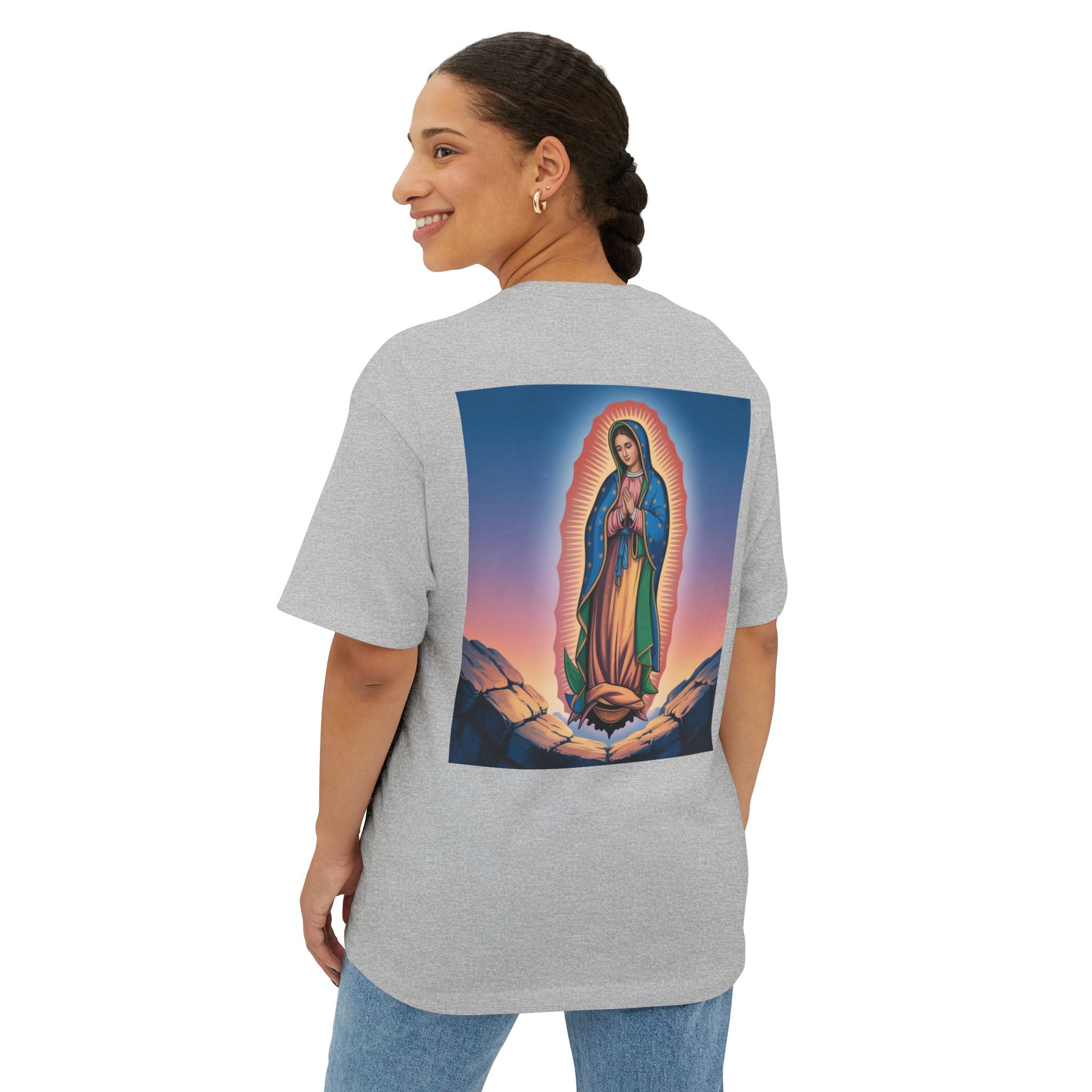 Spiritual Oversized Tee - Vintage Jesus & Virgin Mary Graphic Tee, Faith-Based Fashion, Unisex Gift, Christian Apparel, Nostalgic Tee